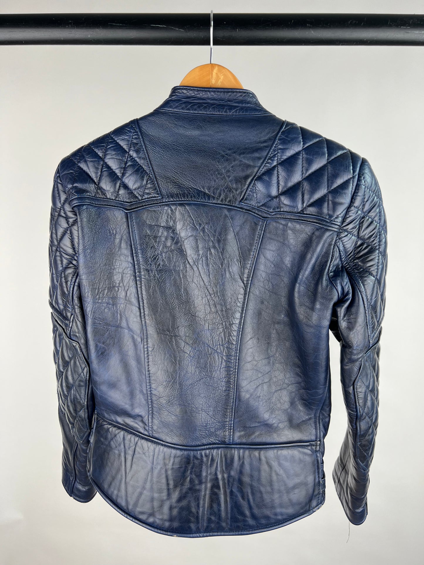 Vintage 80s Navy Leather Motorbike Jacket