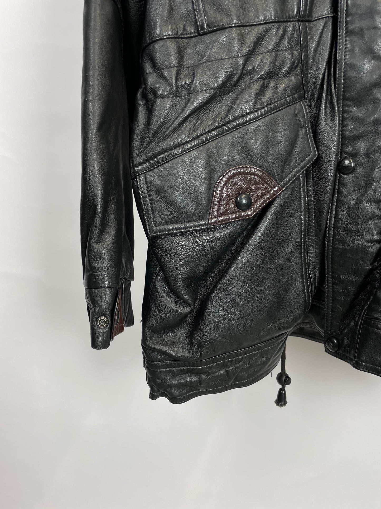 Vintage 90s Fashion World Long Leather Jacket