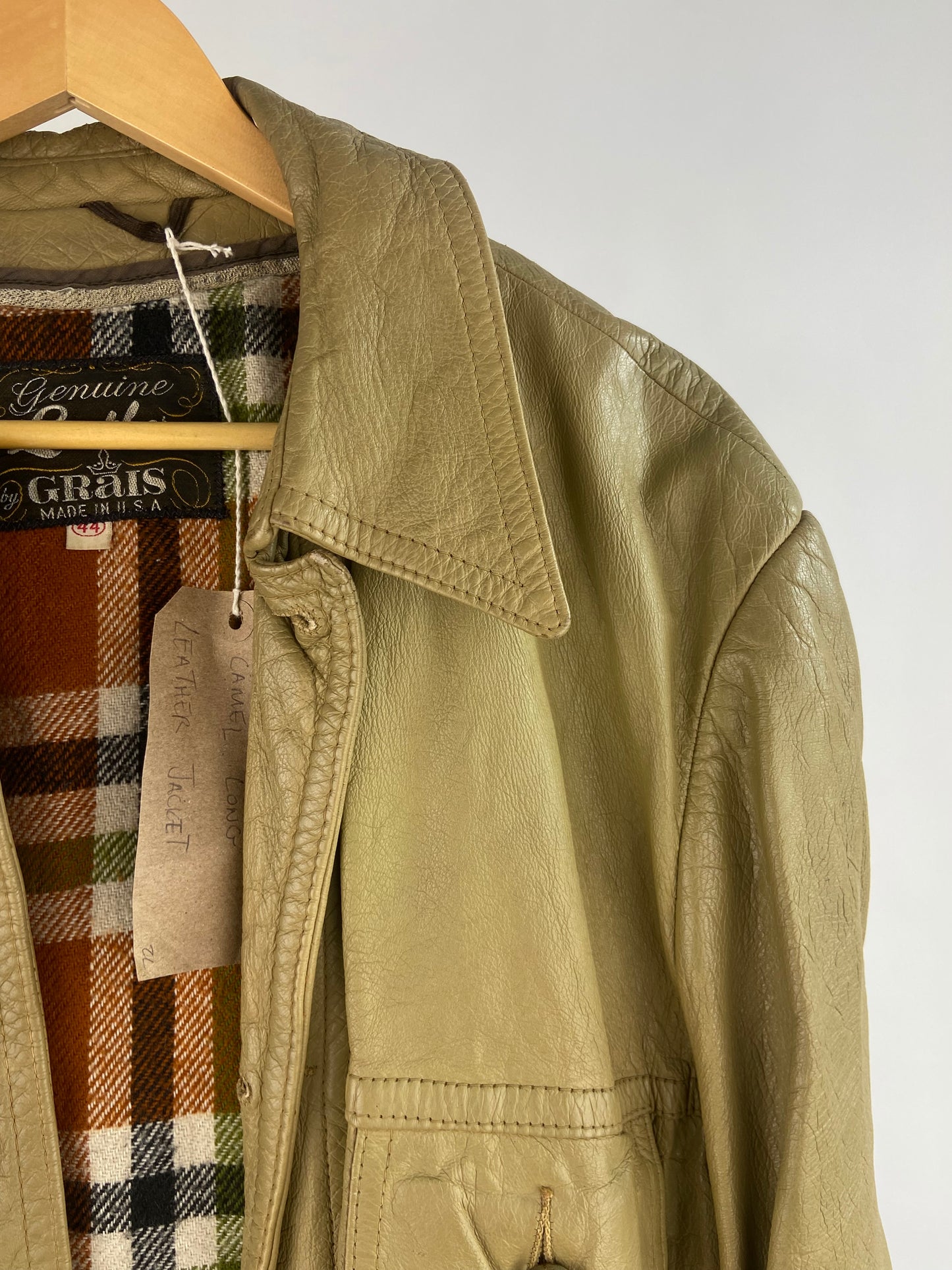 Unique Vintage 70s Long Camel Genuine Leather Jacket