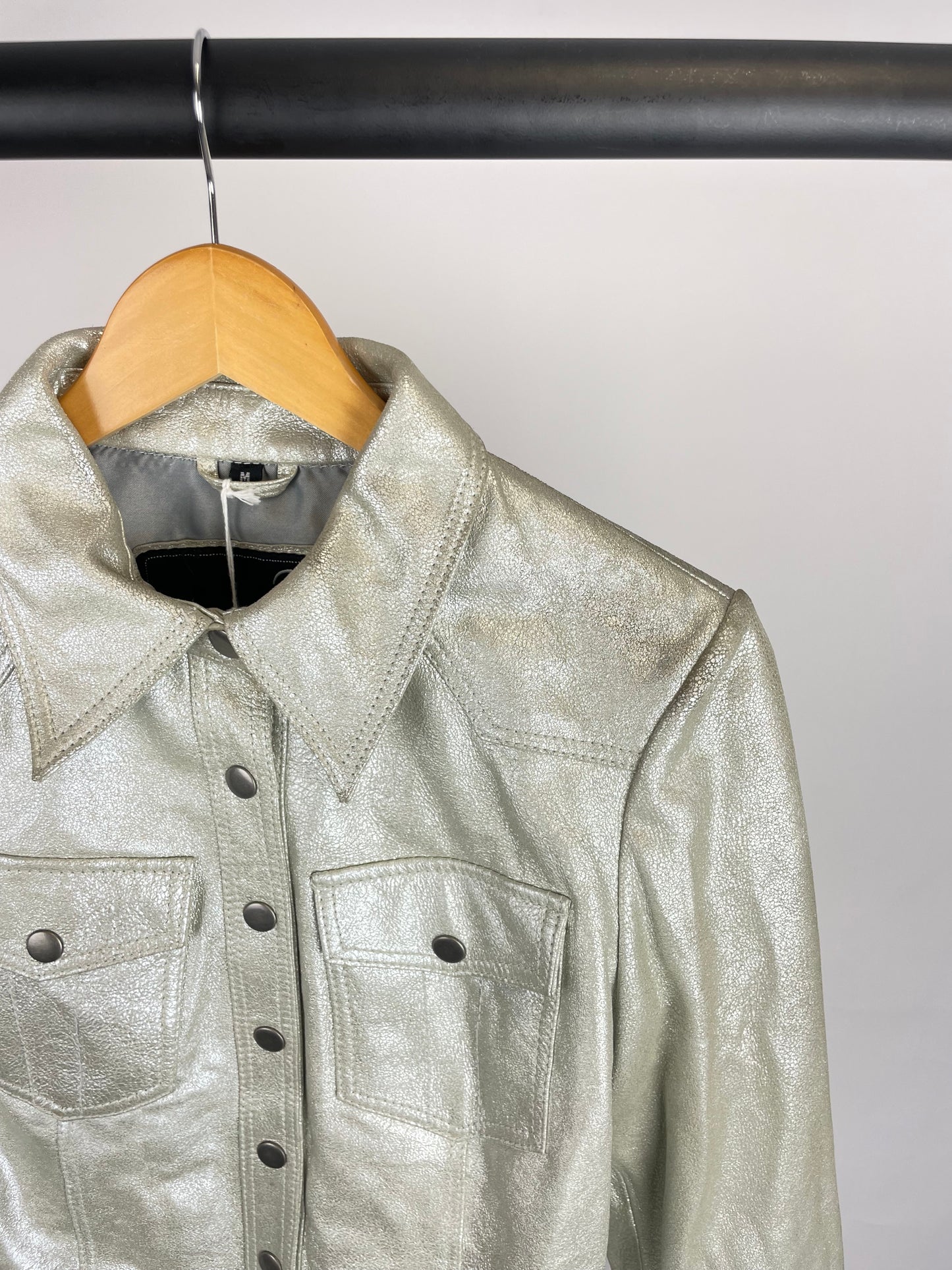 Vintage 90s Silver Leather Jacket