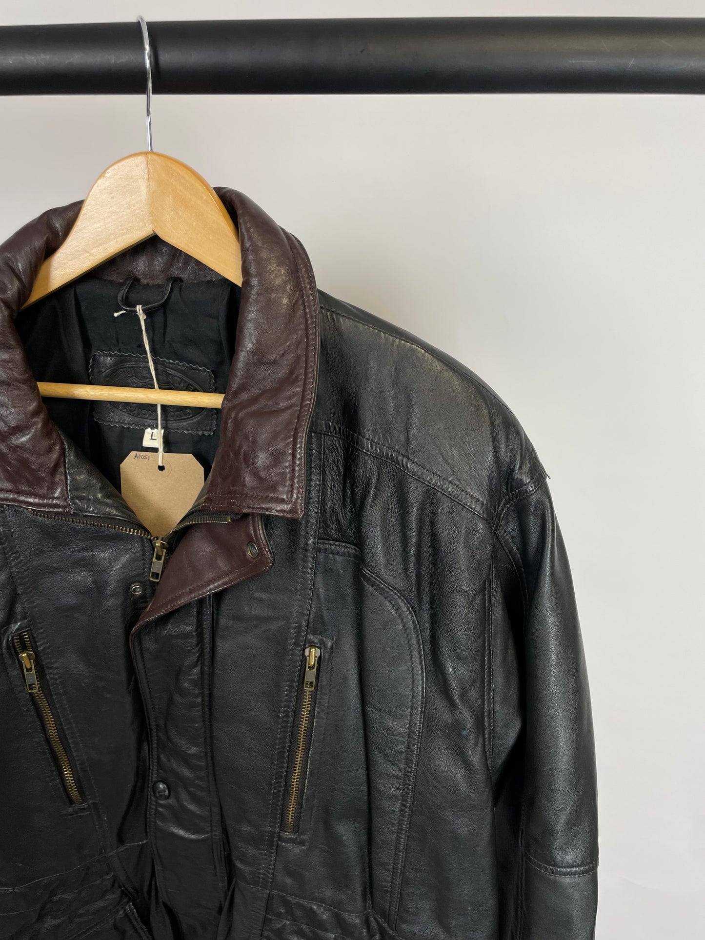 Vintage 90s Fashion World Long Leather Jacket