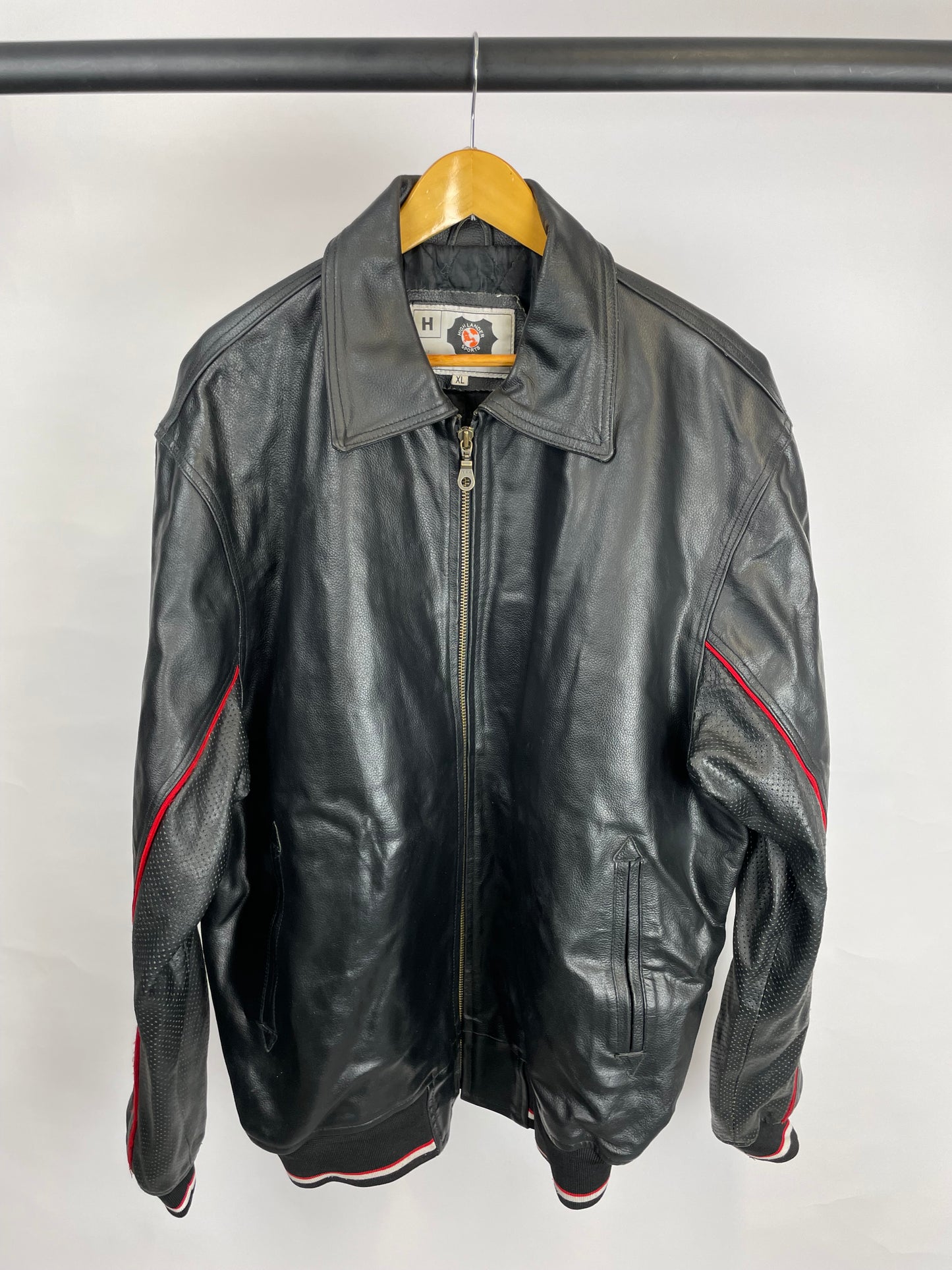Vintage 90s Highlander Sports Bomber Leather Jacket