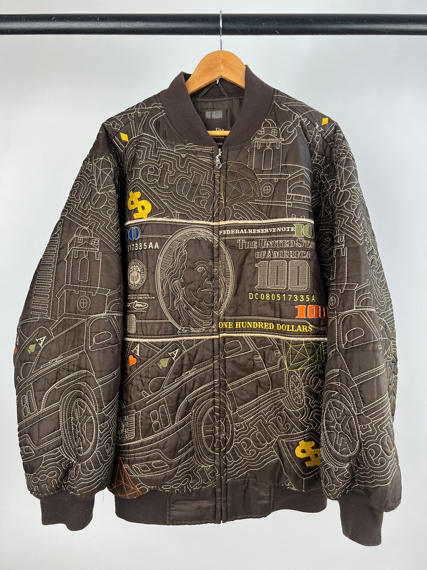 Vintage 90s Five Elementz One Hundred Dollars Bomber Jacket