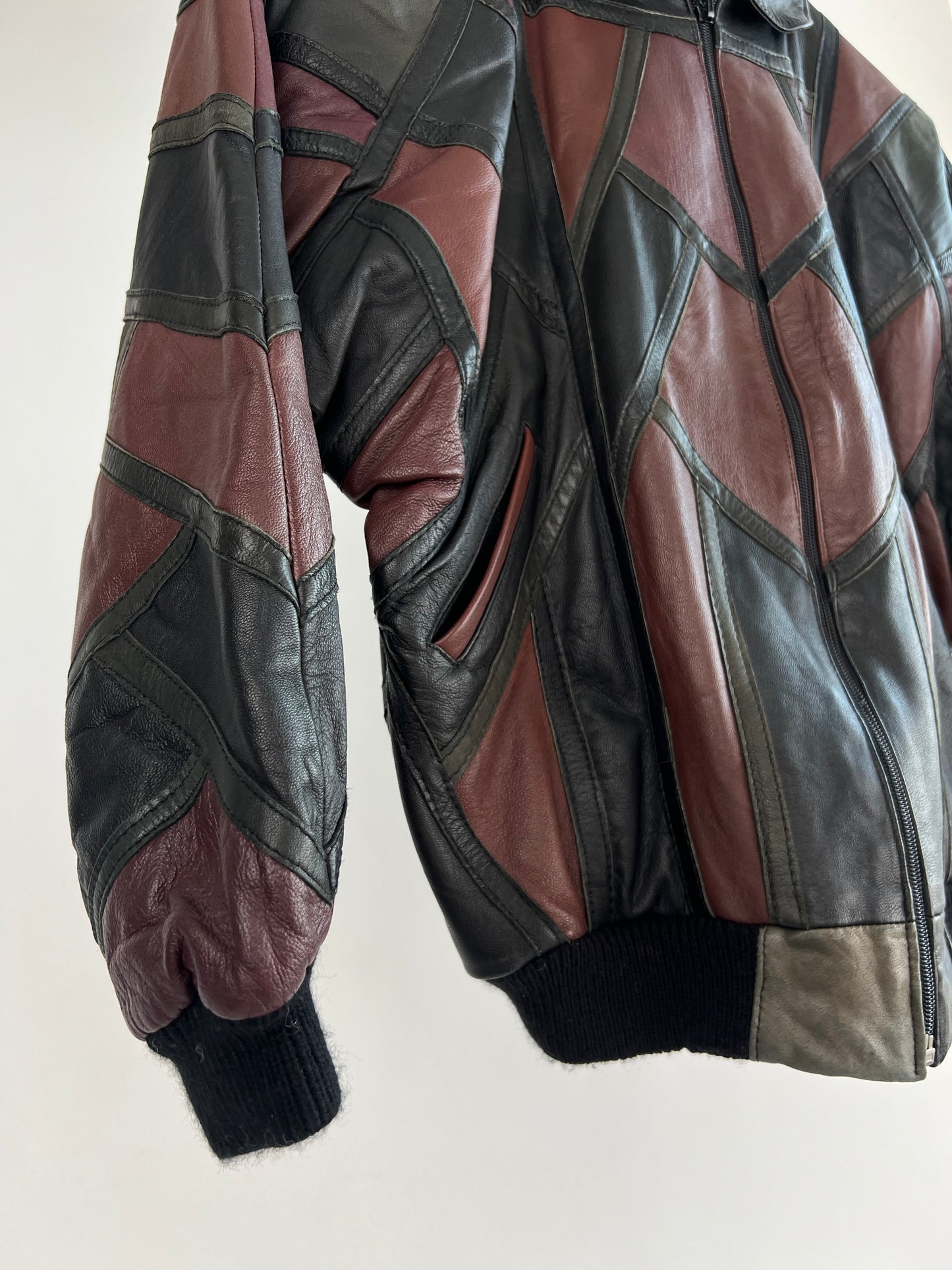 Patchwork 70s Leather Bomber Jacket