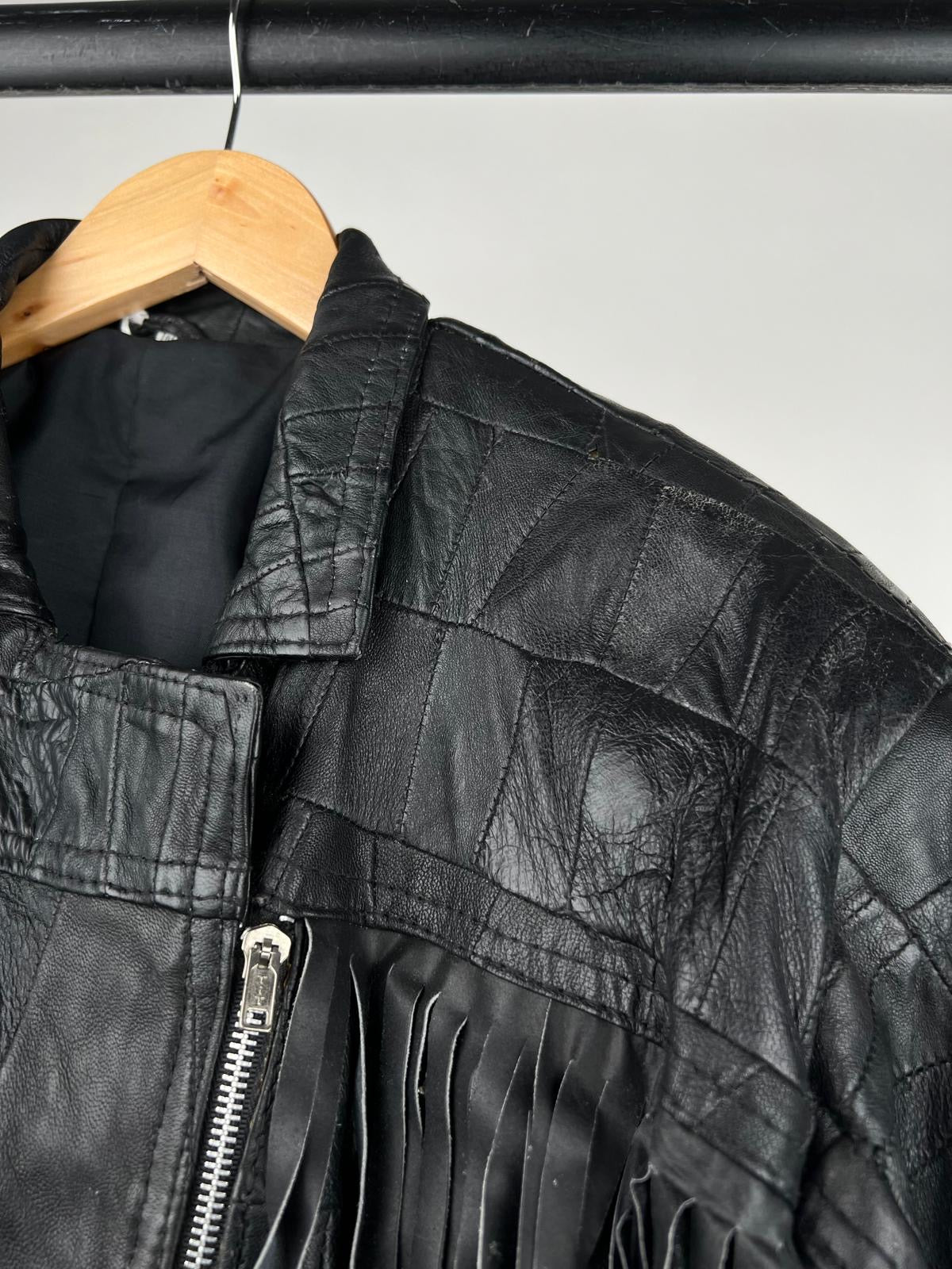 Vintage 90s Leather Tassel Biker Jacket