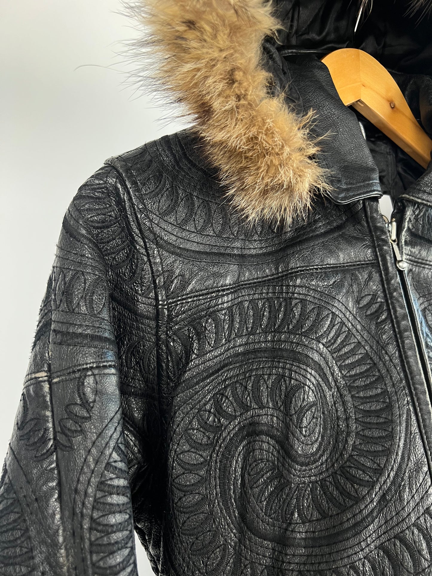 Vintage 90s Embroidered Leather Jacket