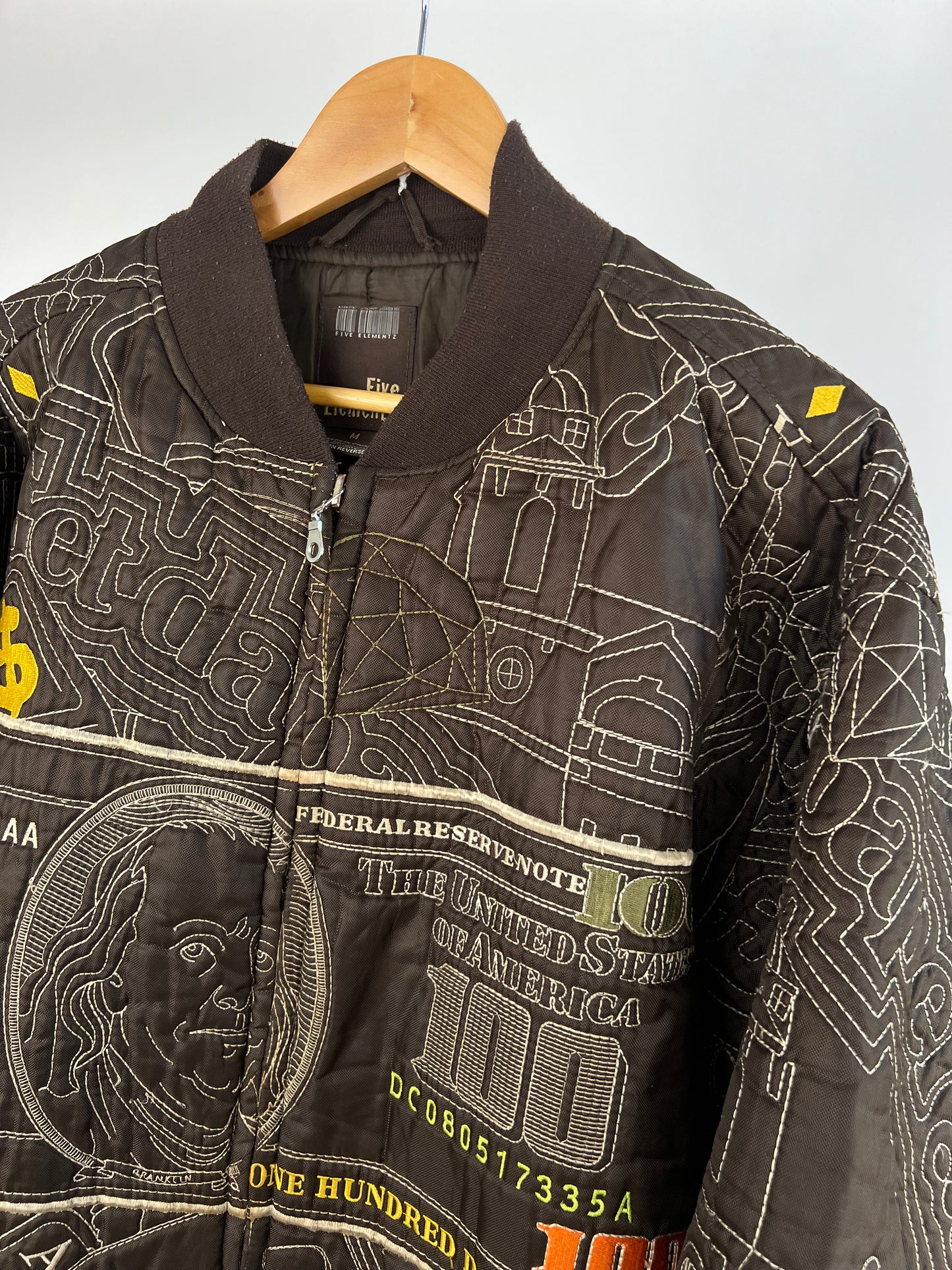 Vintage 90s Five Elementz One Hundred Dollars Bomber Jacket