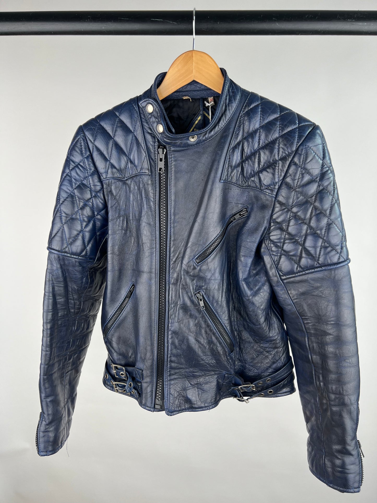Vintage 80s Navy Leather Motorbike Jacket