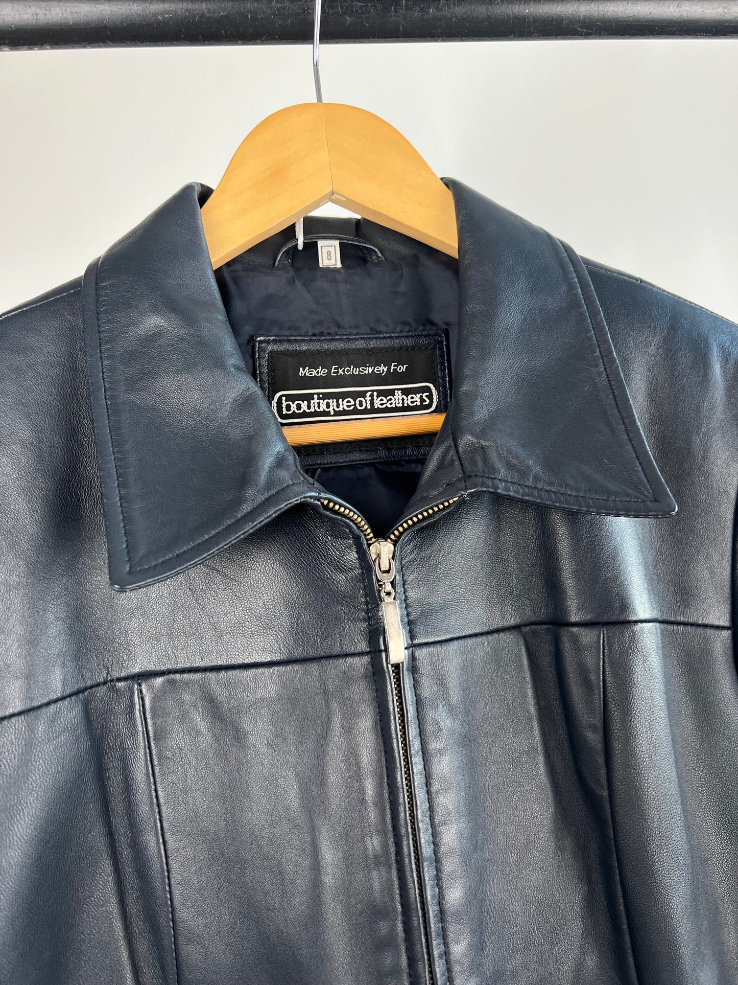 Vintage 90s Navy Blue Leather Jacket