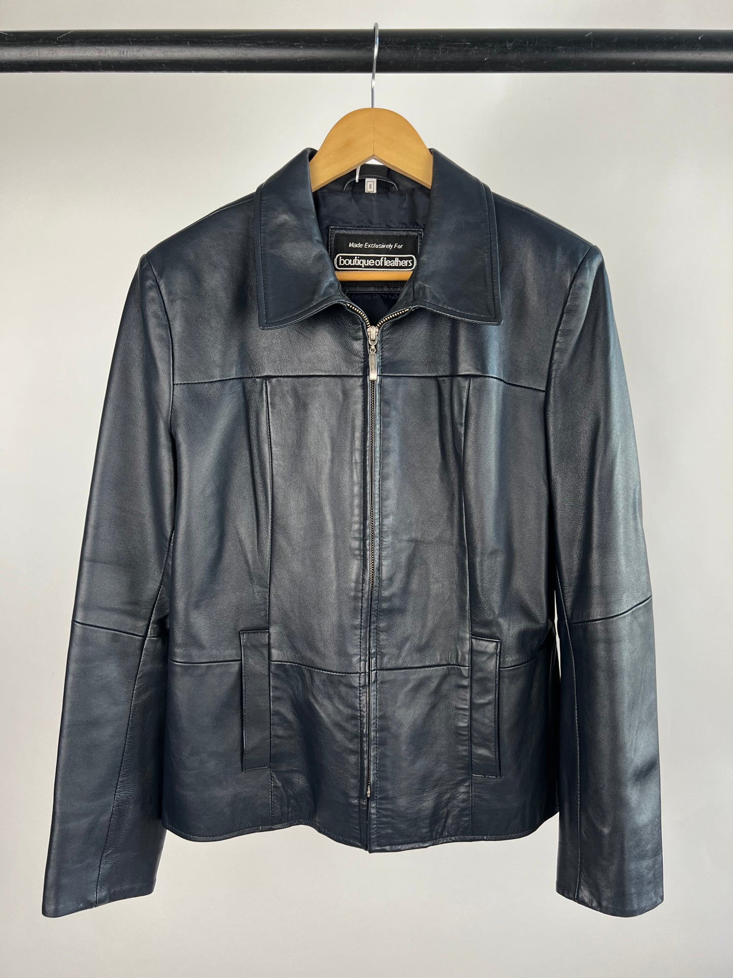 Vintage 90s Navy Blue Leather Jacket