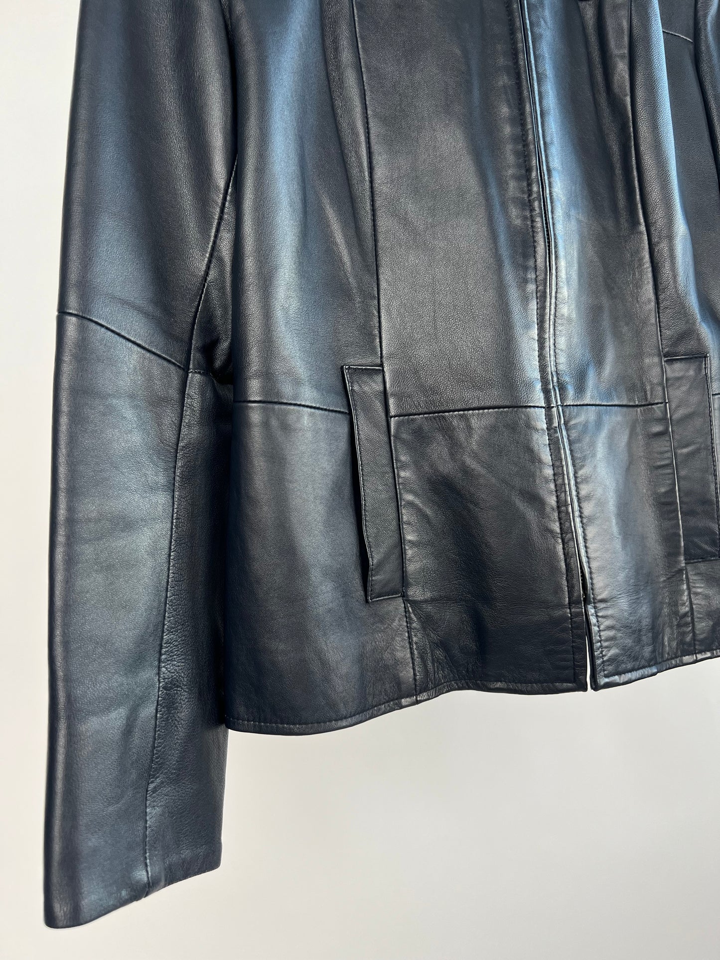 Vintage 90s Navy Blue Leather Jacket