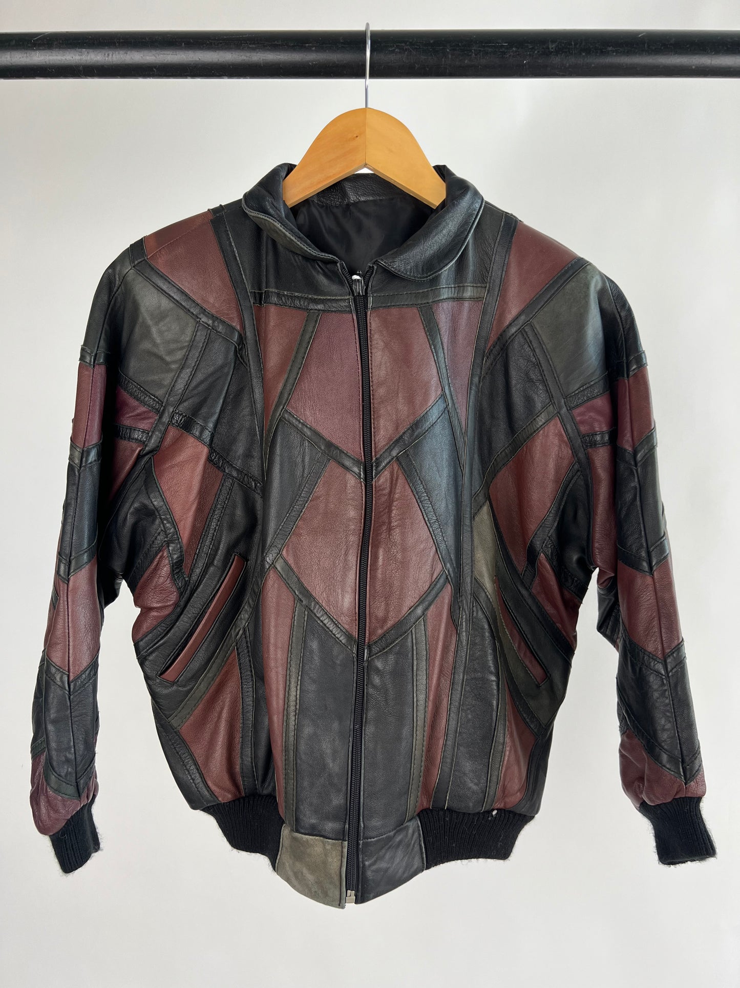 Patchwork 70s Leather Bomber Jacket