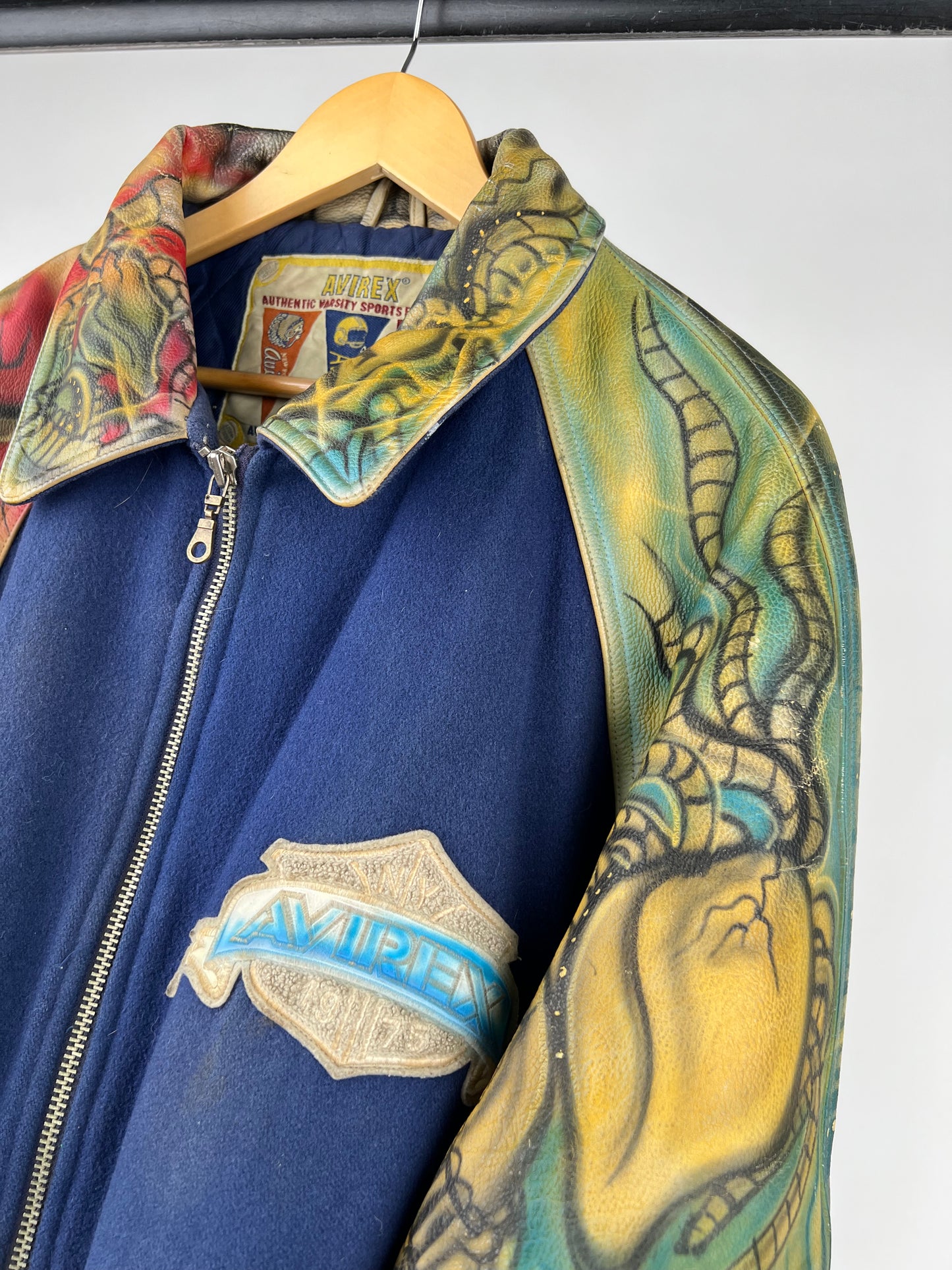 Vintage Avirex Graffiti 90s Leather Bomber Jacket