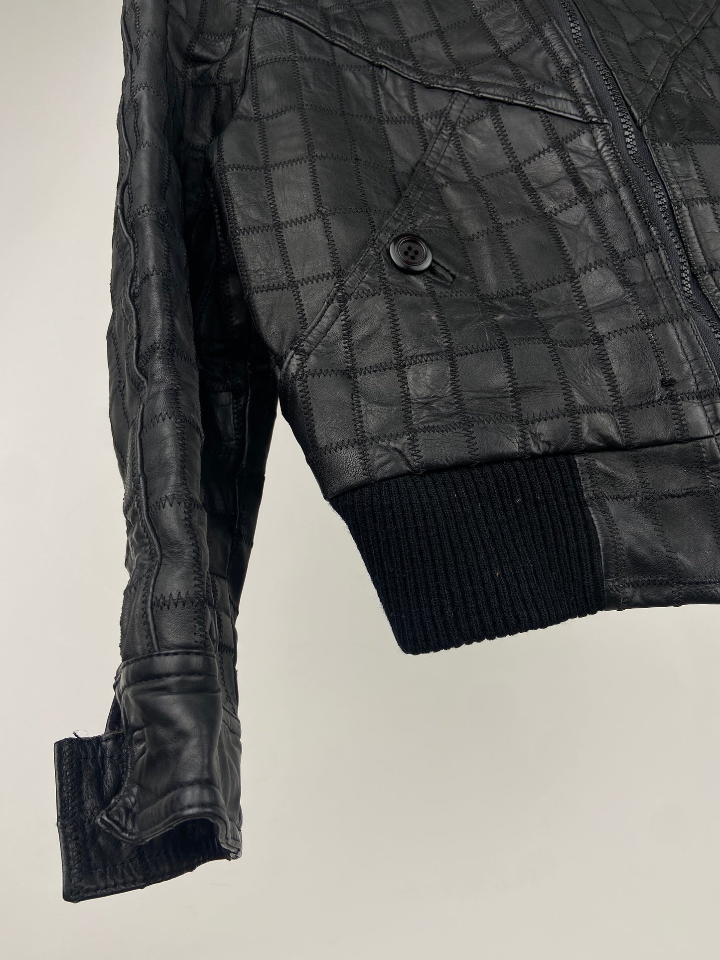 Vintage 90s Patchwork Leather Bomber Jacket