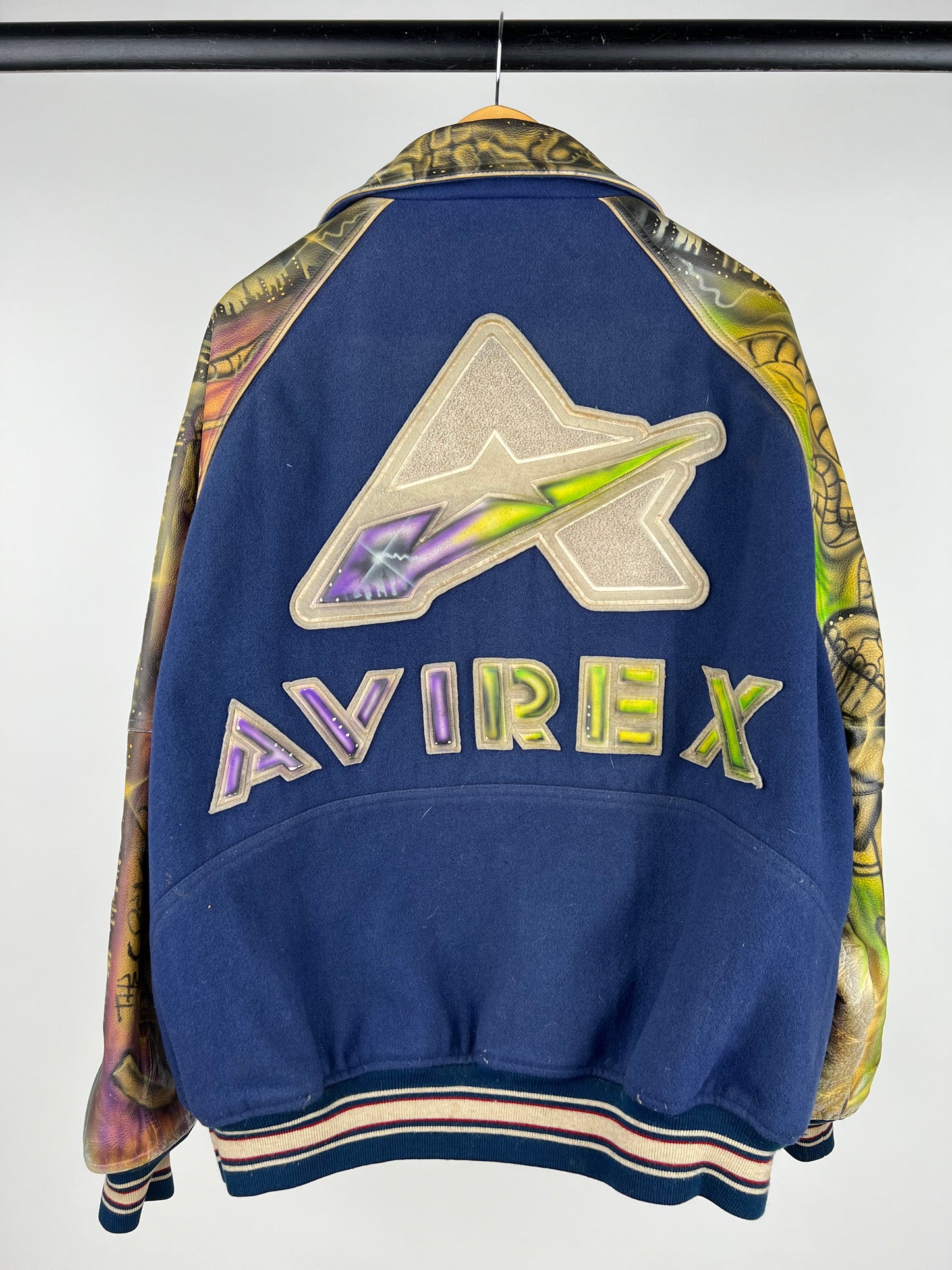 Vintage Avirex Graffiti 90s Leather Bomber Jacket