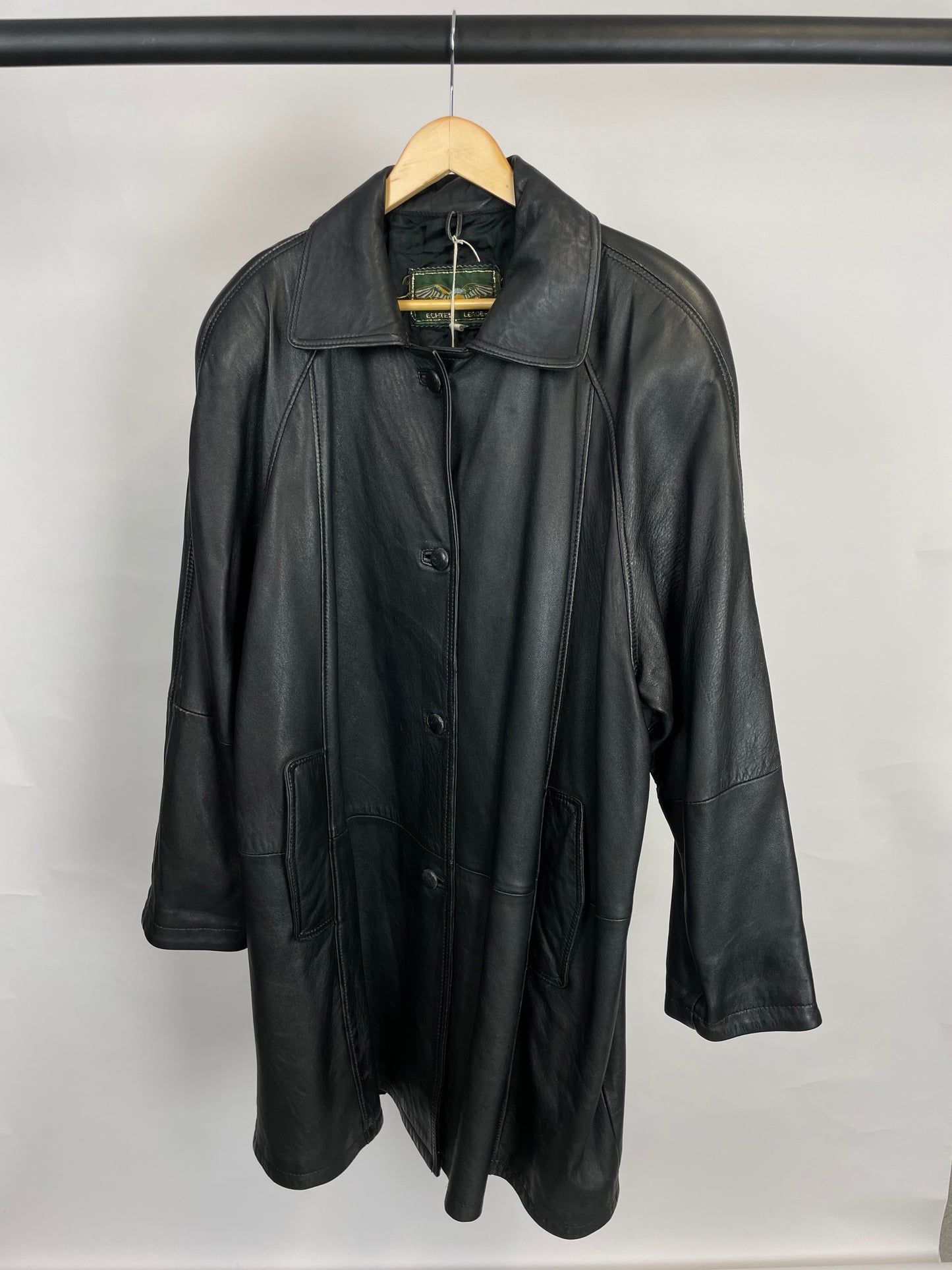 Vintage 90s Echtes Leader Long Leather Jacket