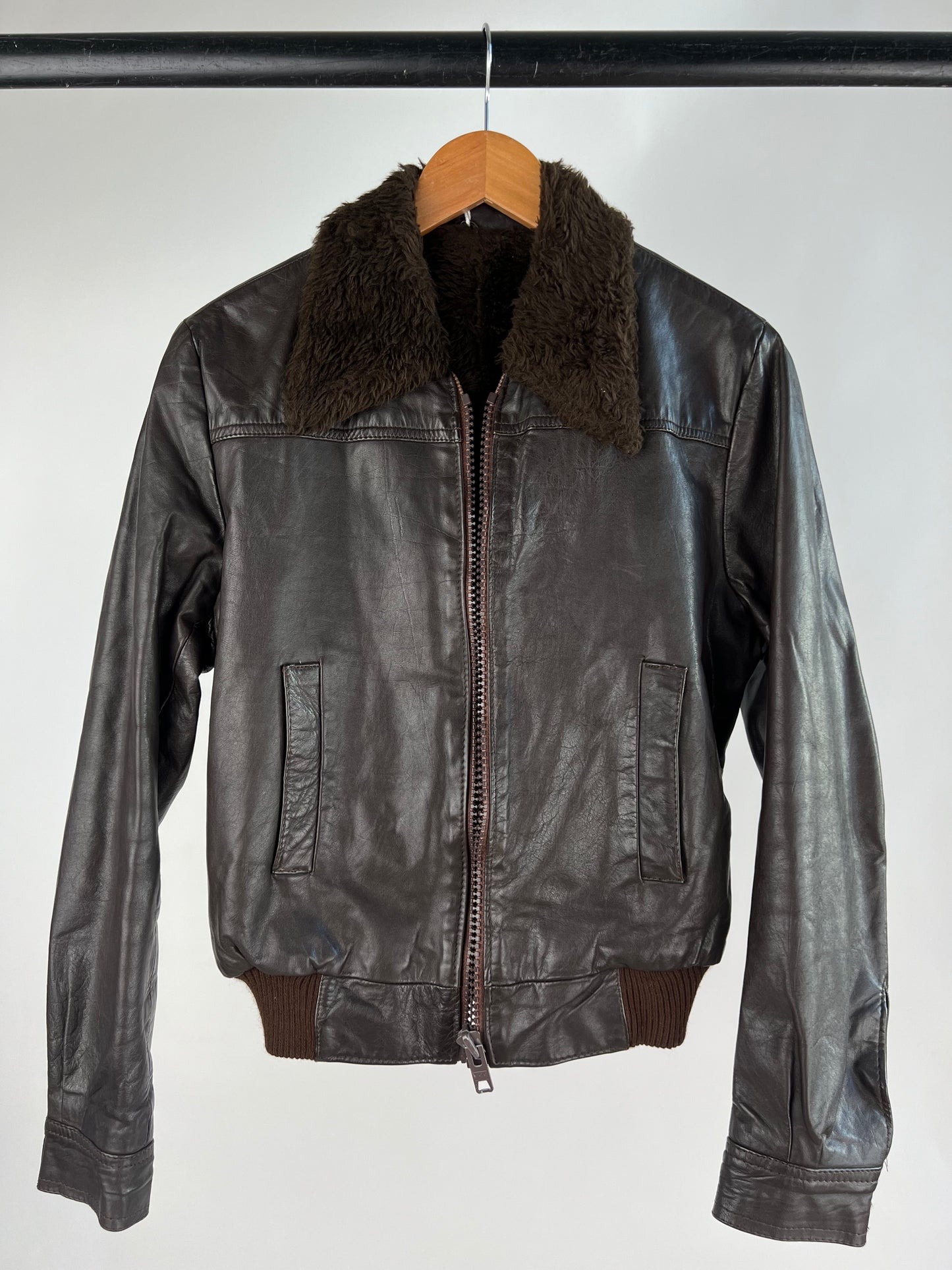 Vintage 70s Brown Leather Aviator Jacket