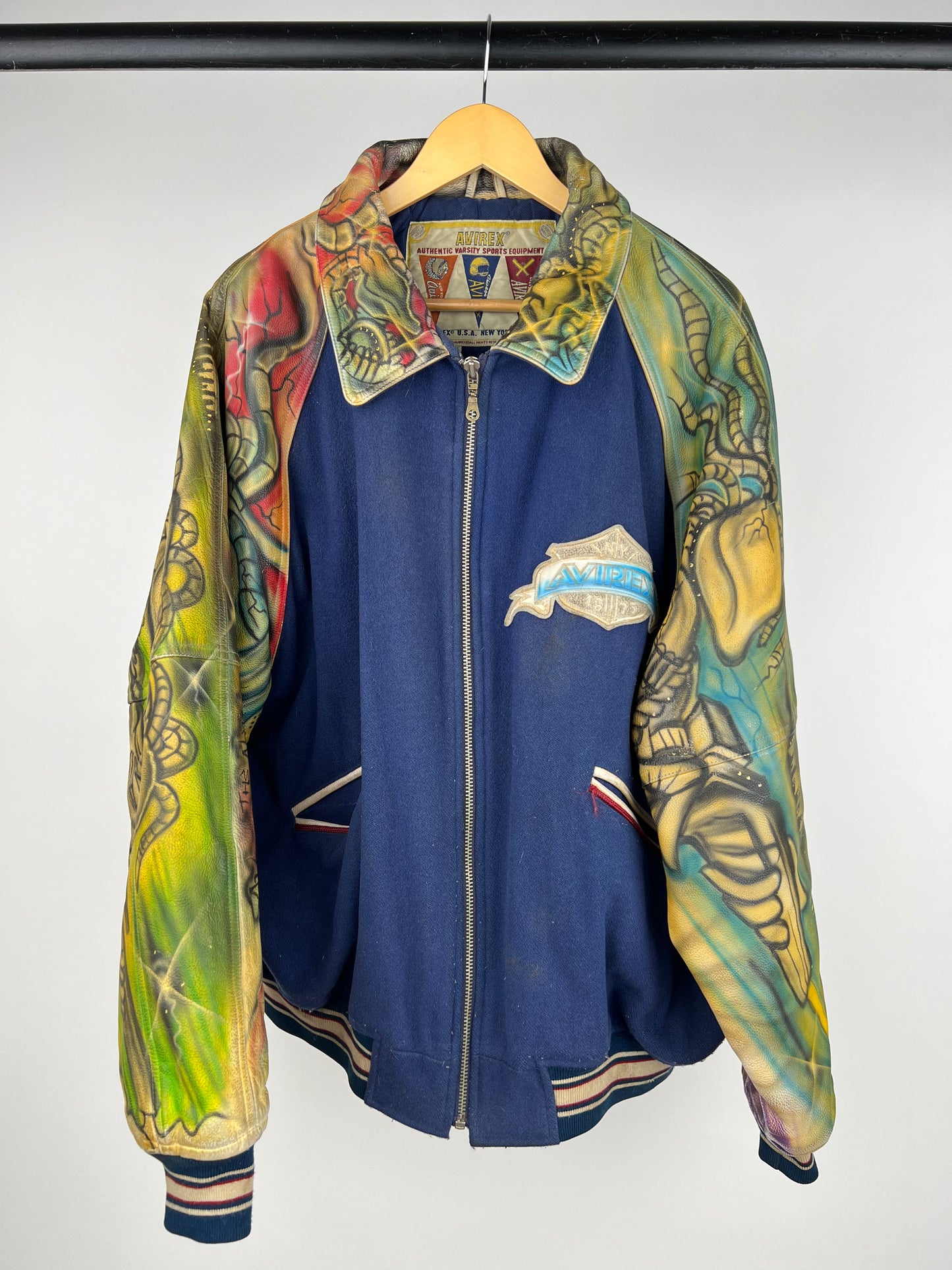 Vintage Avirex Graffiti 90s Leather Bomber Jacket