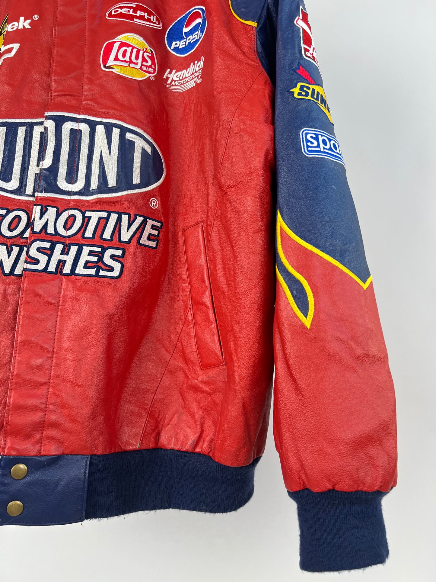 Vintage 90s Dupont Flame Leather Nascar Jacket