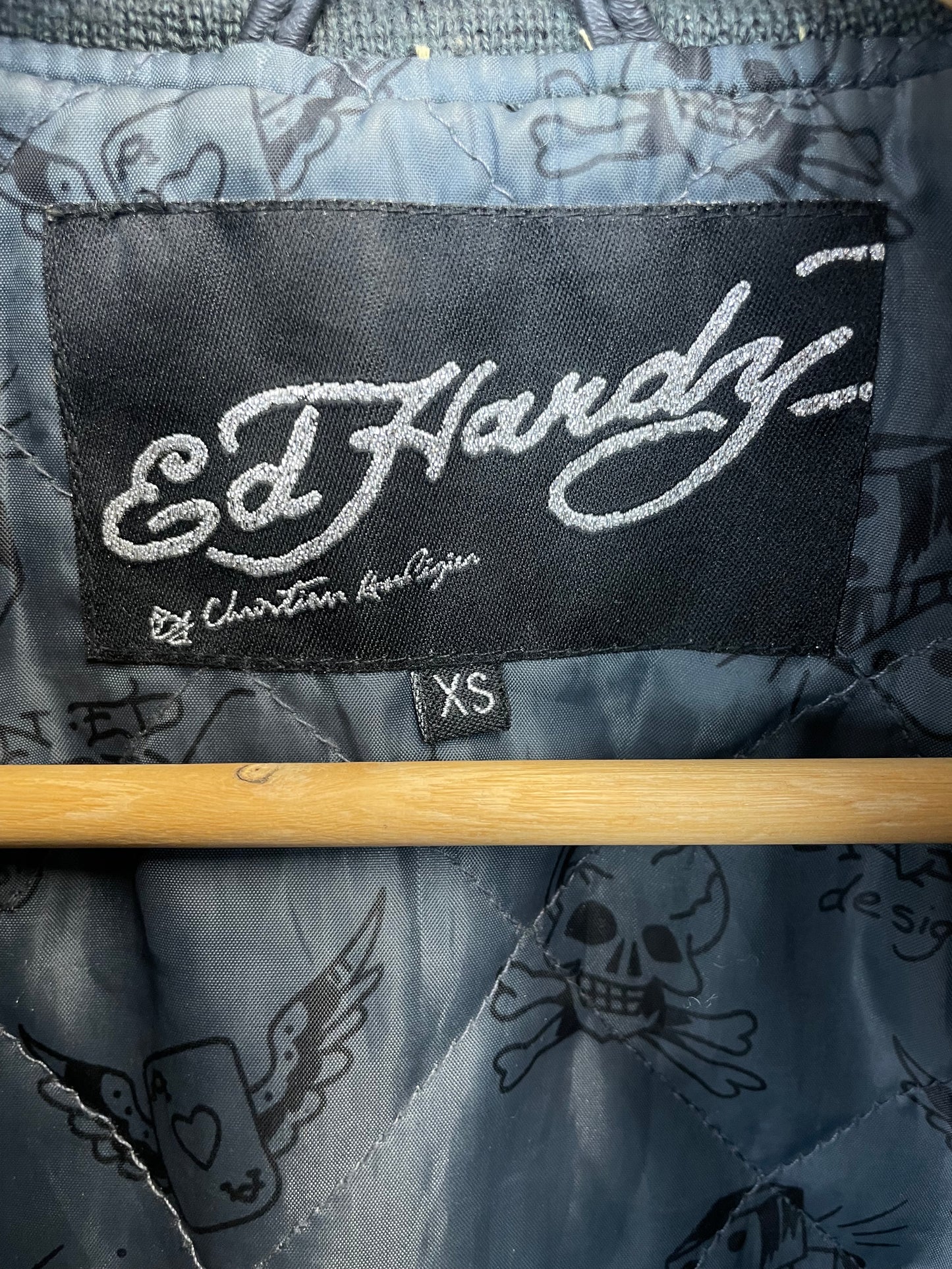 Ed Hardy by Christian Audigier 90s Black Leather Jacket
