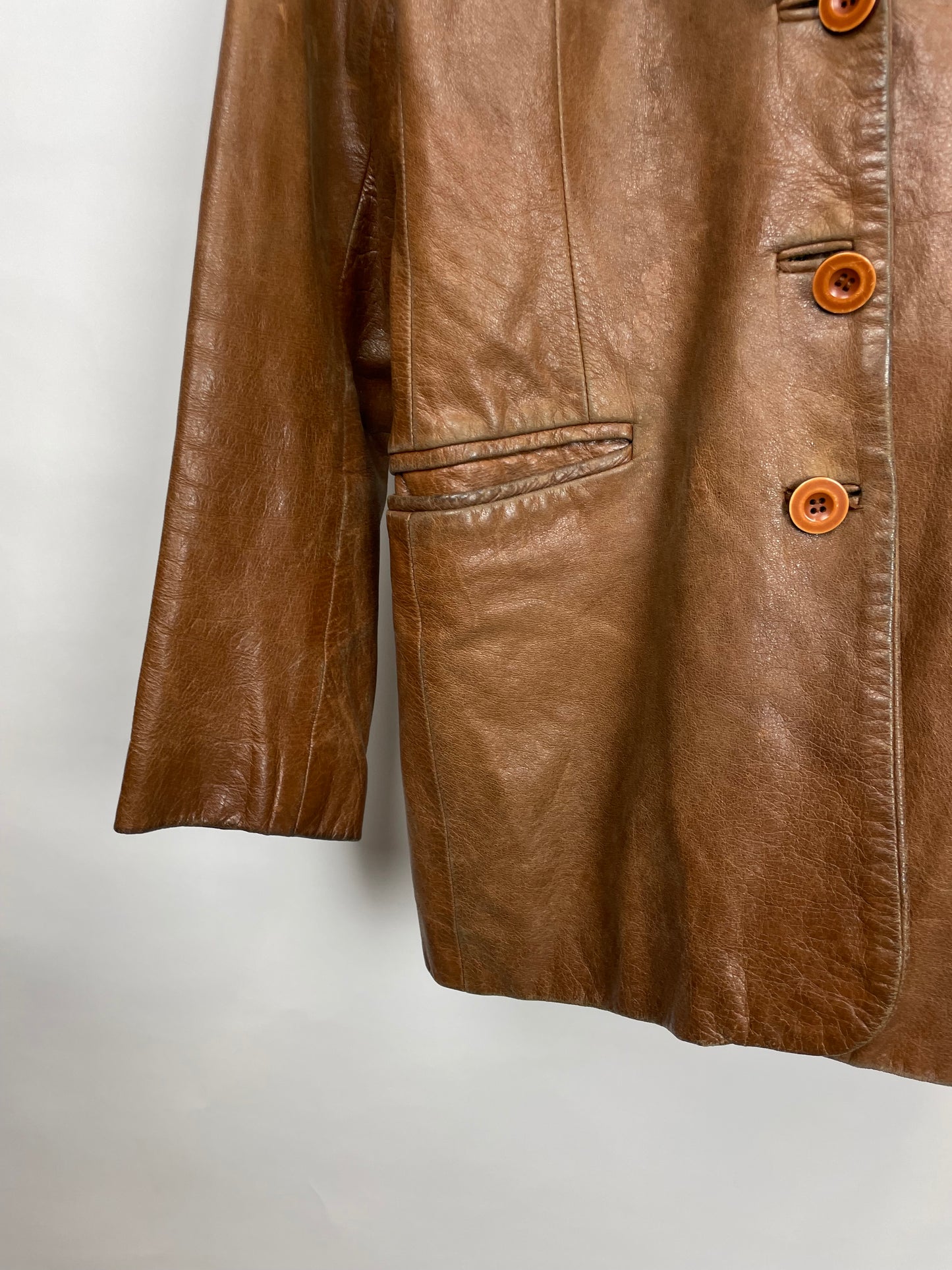 Vintage 90s AKASO International Long Leather Jacket