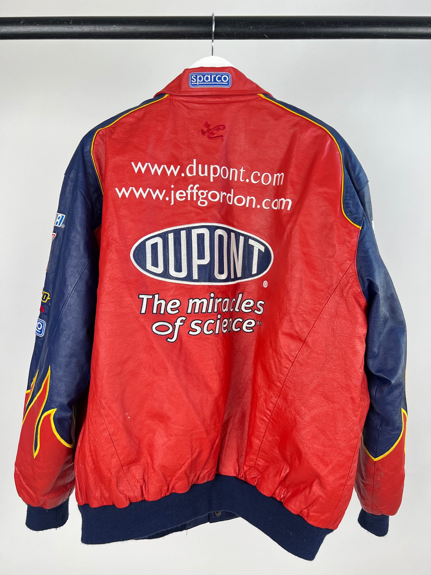 Vintage 90s Dupont Flame Leather Nascar Jacket
