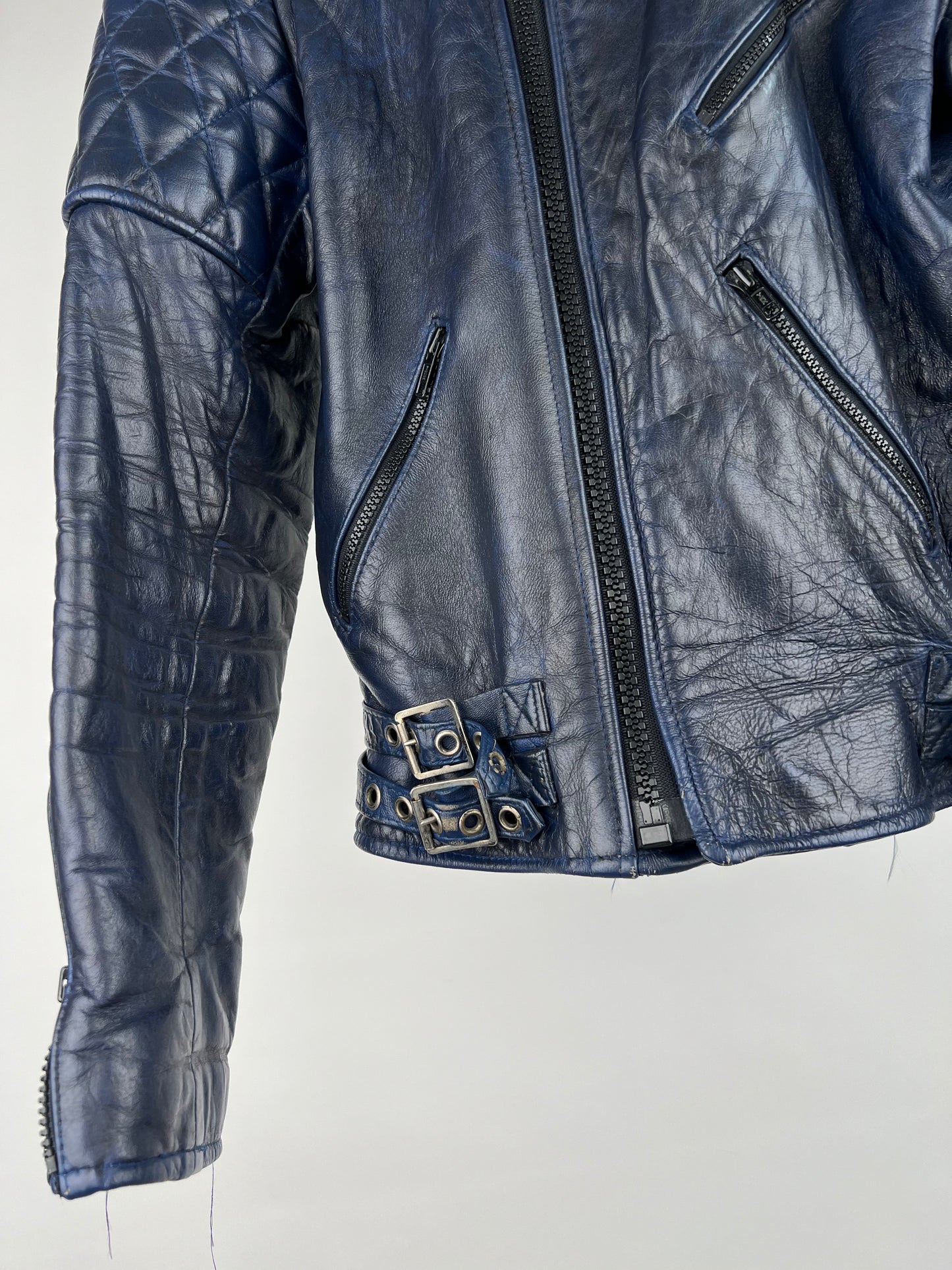 Vintage 80s Navy Leather Motorbike Jacket