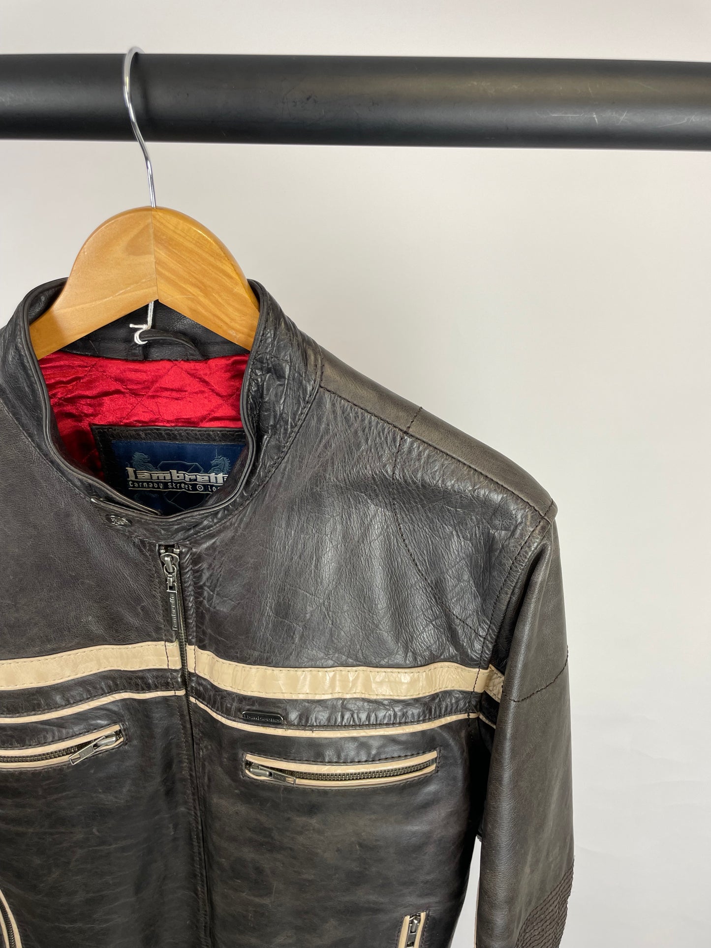 Vintage 90s Lambretta Leather Motorbike Jacket