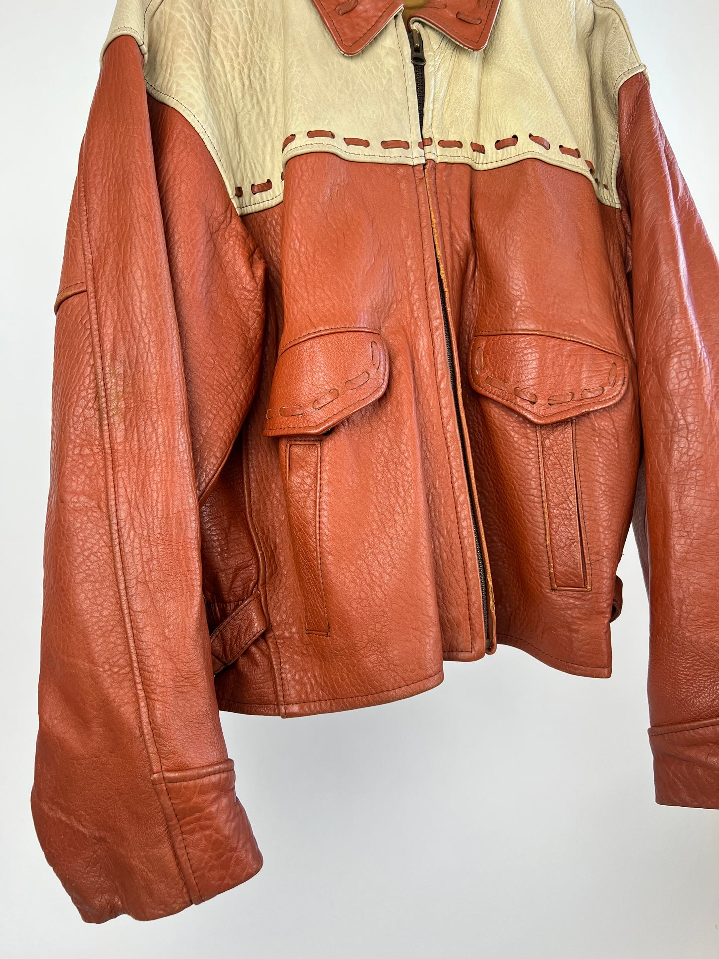 Vintage 90s Two Tone Leather Jacket