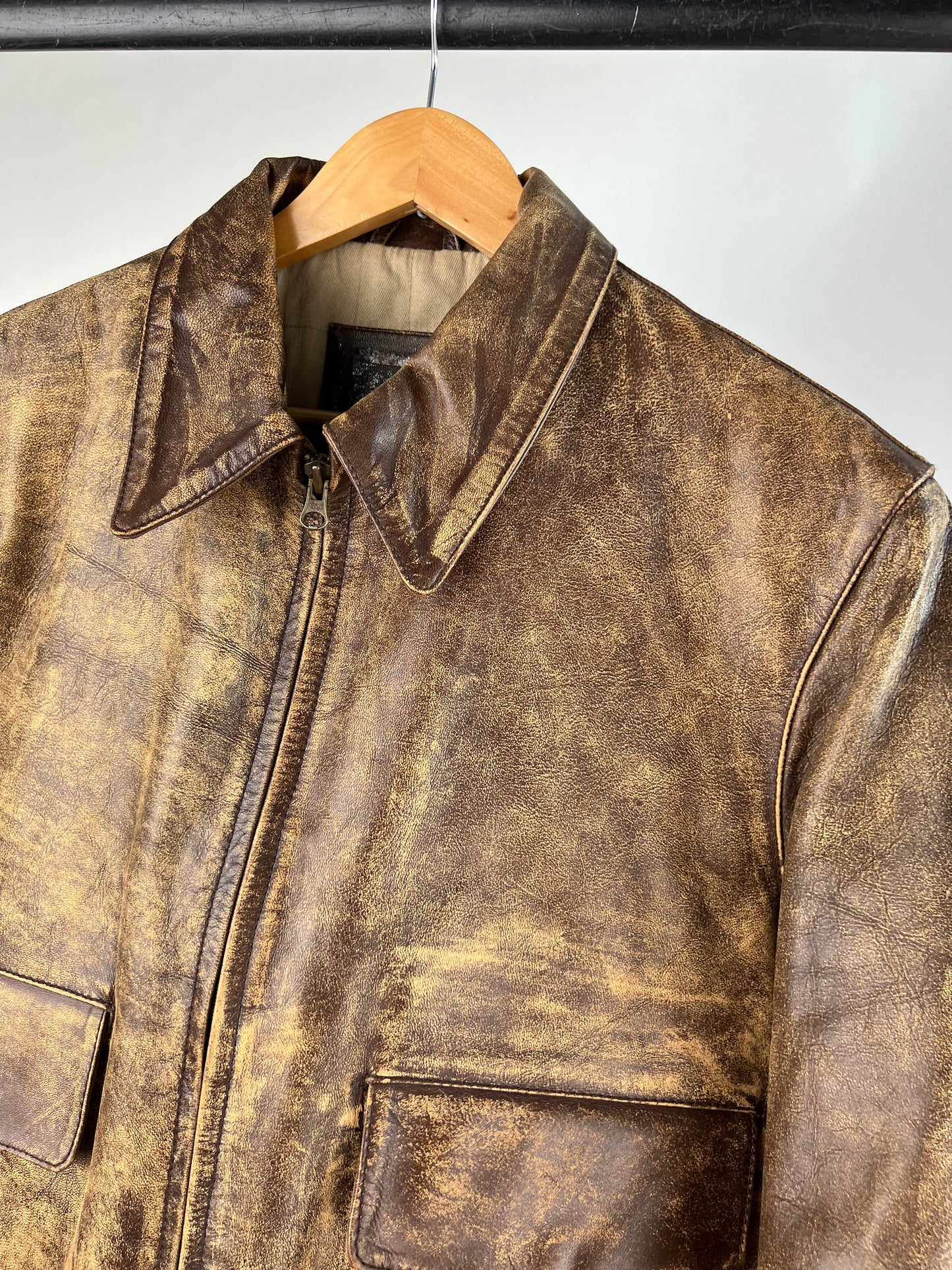Vintage 90s Distressed Leather Flight Jacket