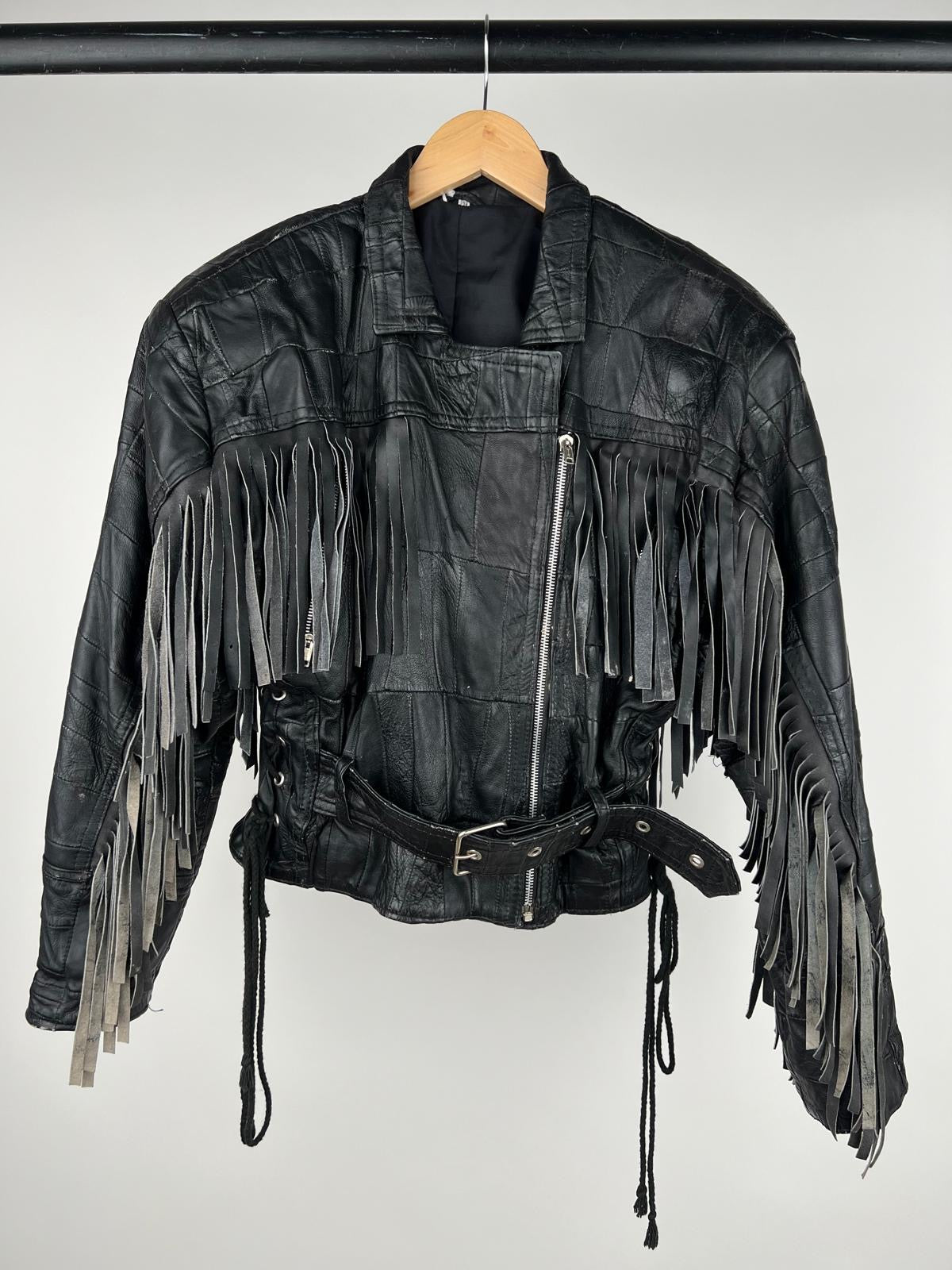 Vintage 90s Leather Tassel Biker Jacket