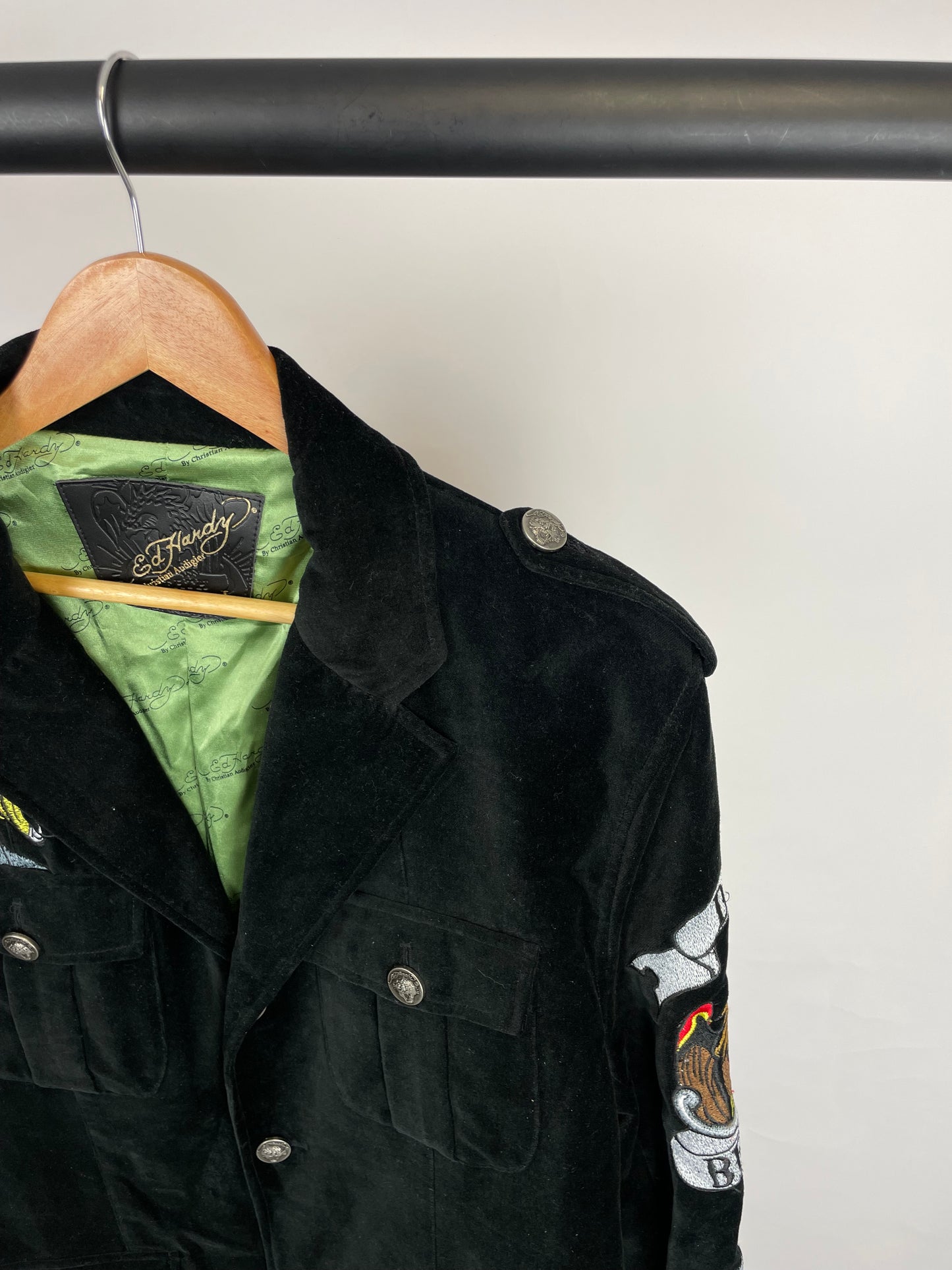 Ed Hardy by Christian Audigier 90s Black Velvet Jacket