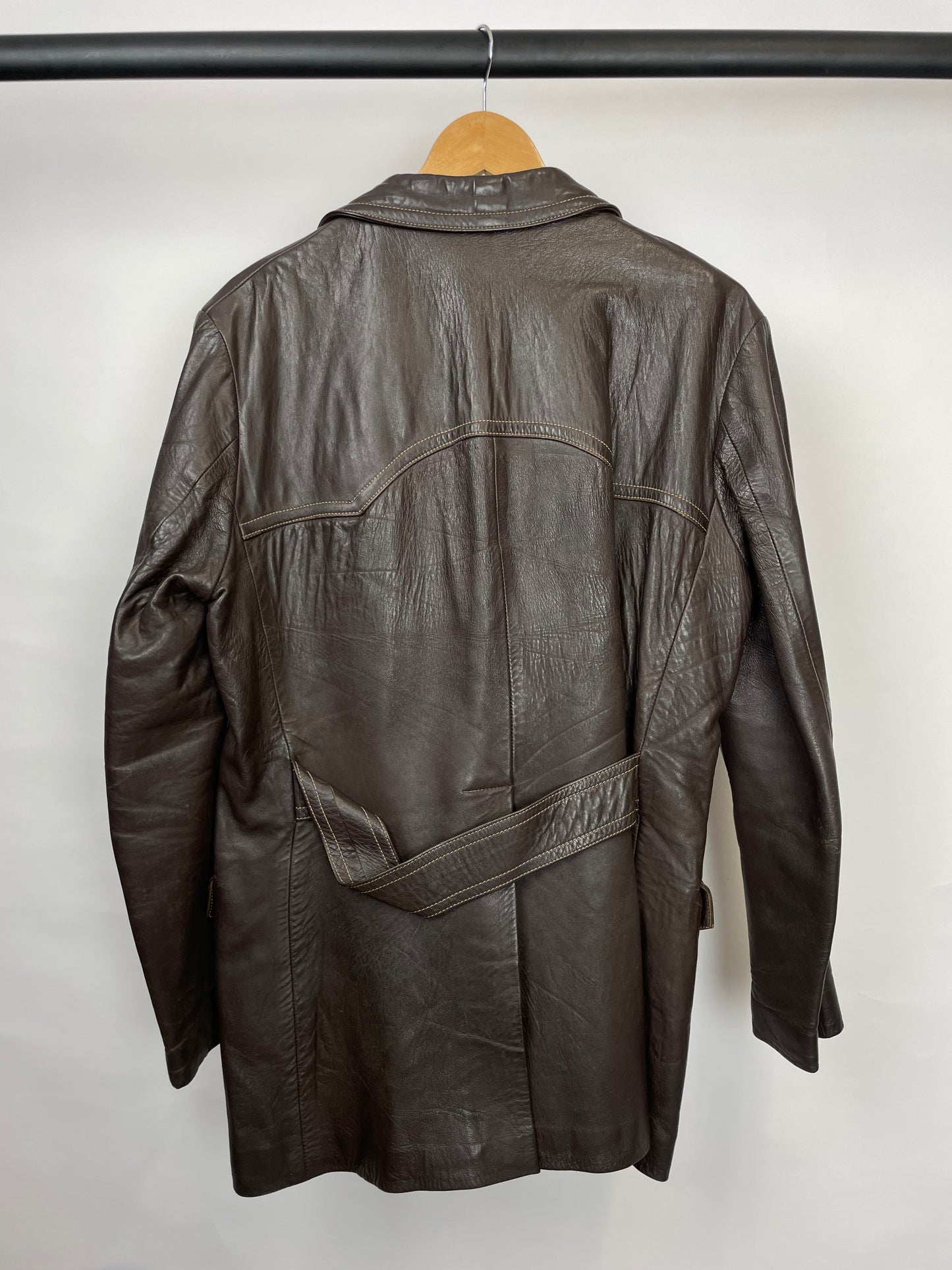 Vintage 90s Long Trench Leather Jacket