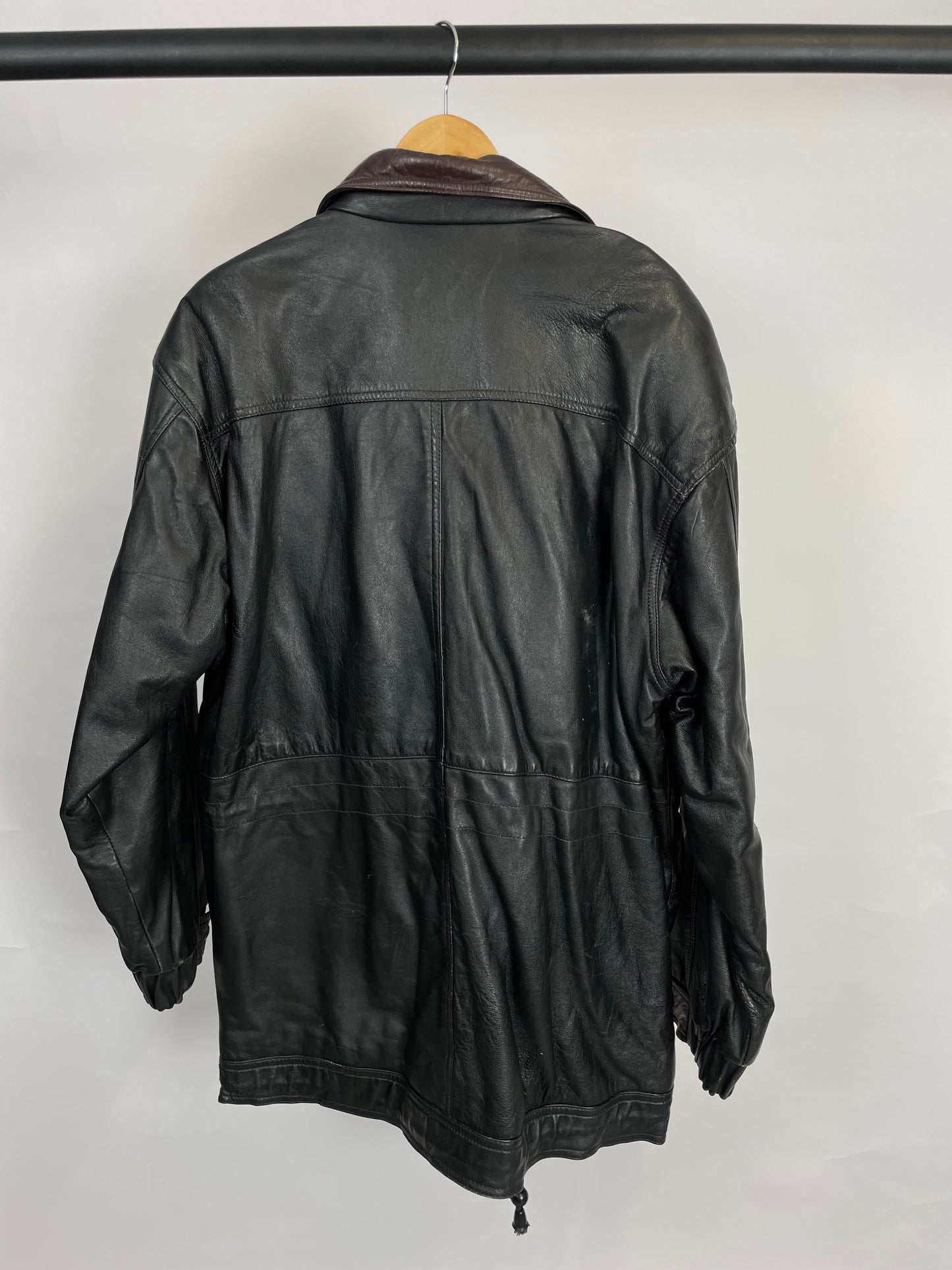 Vintage 90s Fashion World Long Leather Jacket