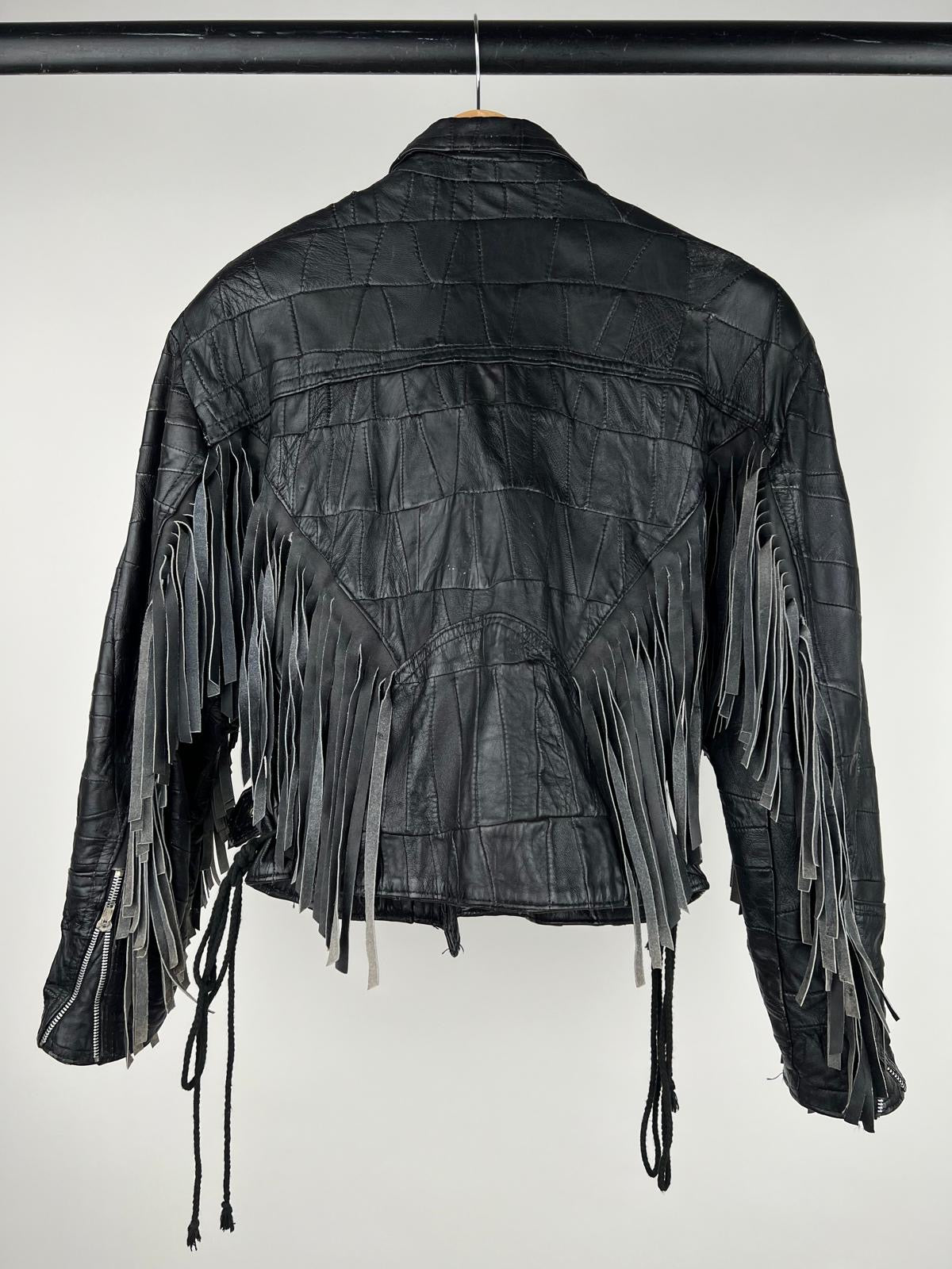 Vintage 90s Leather Tassel Biker Jacket