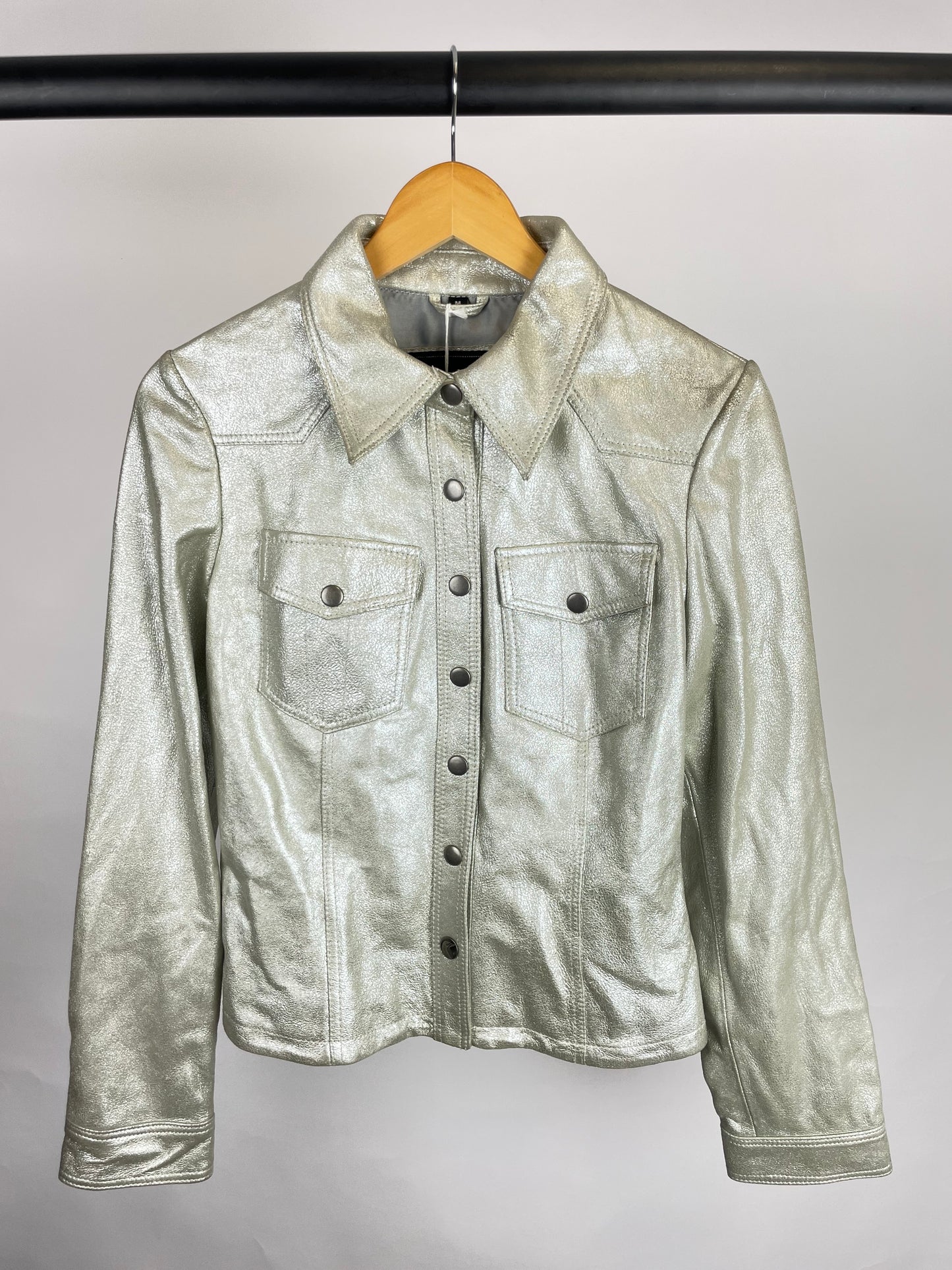 Vintage 90s Silver Leather Jacket