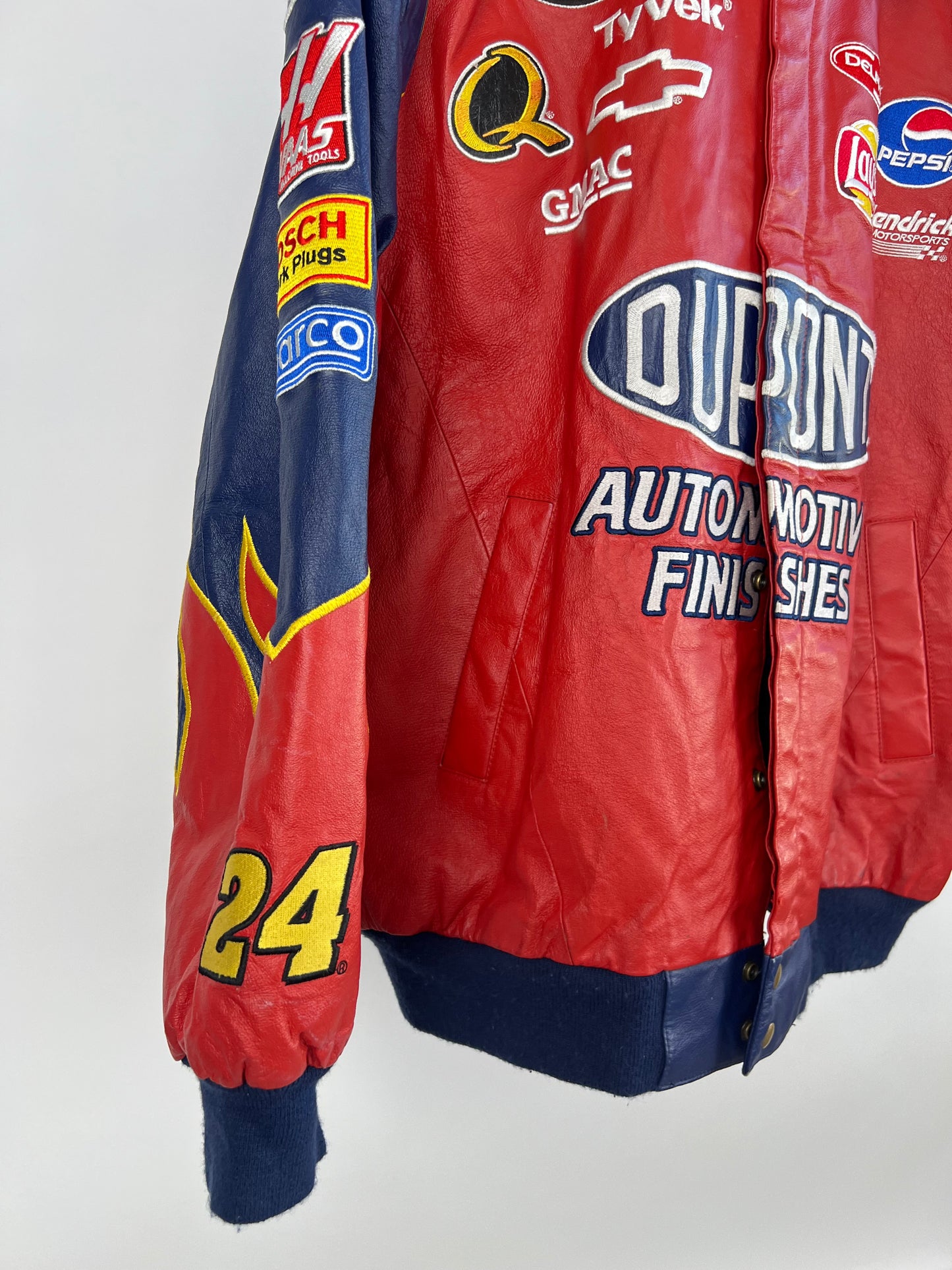 Vintage 90s Dupont Flame Leather Nascar Jacket