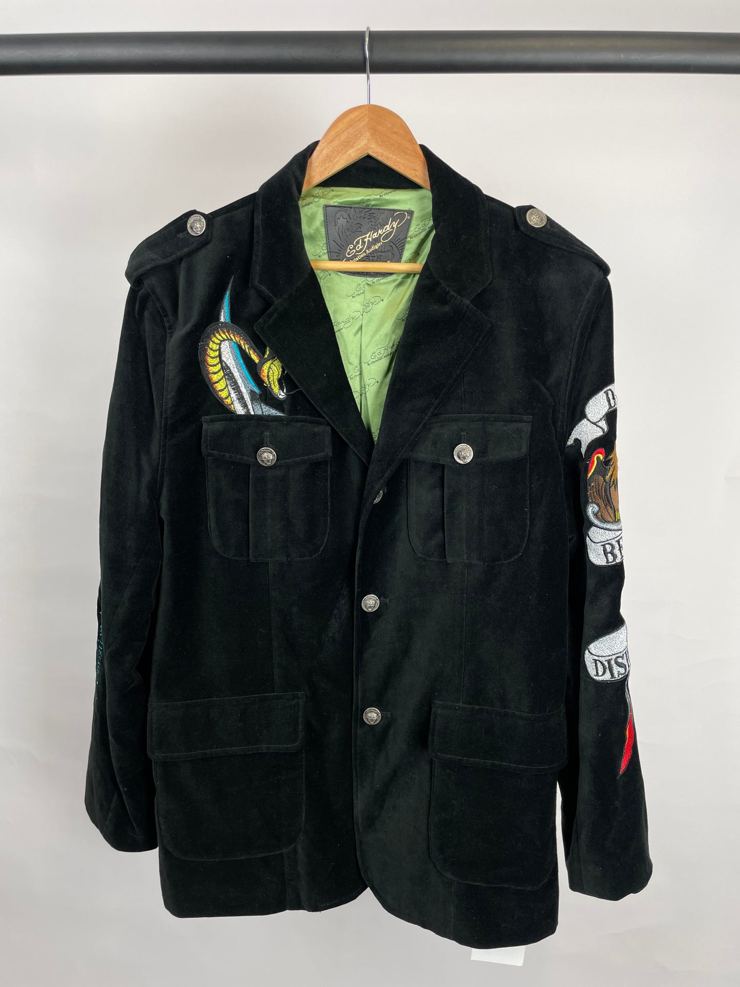 Ed Hardy by Christian Audigier 90s Black Velvet Jacket