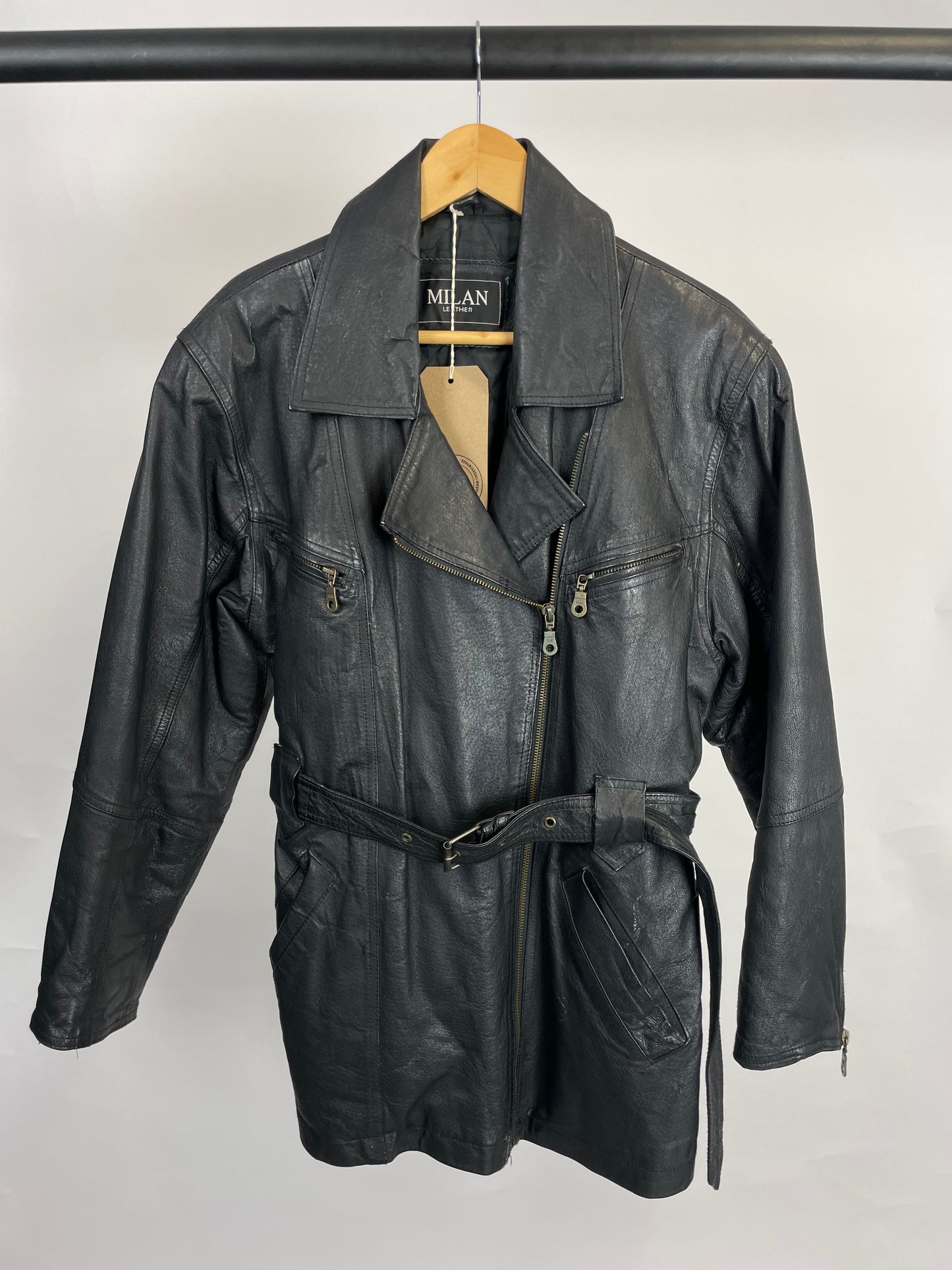 Vintage 90s Milan Long Trench Leather Jacket