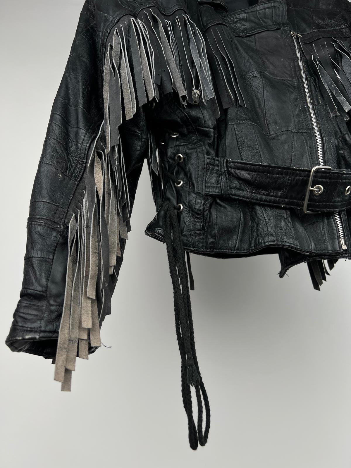 Vintage 90s Leather Tassel Biker Jacket