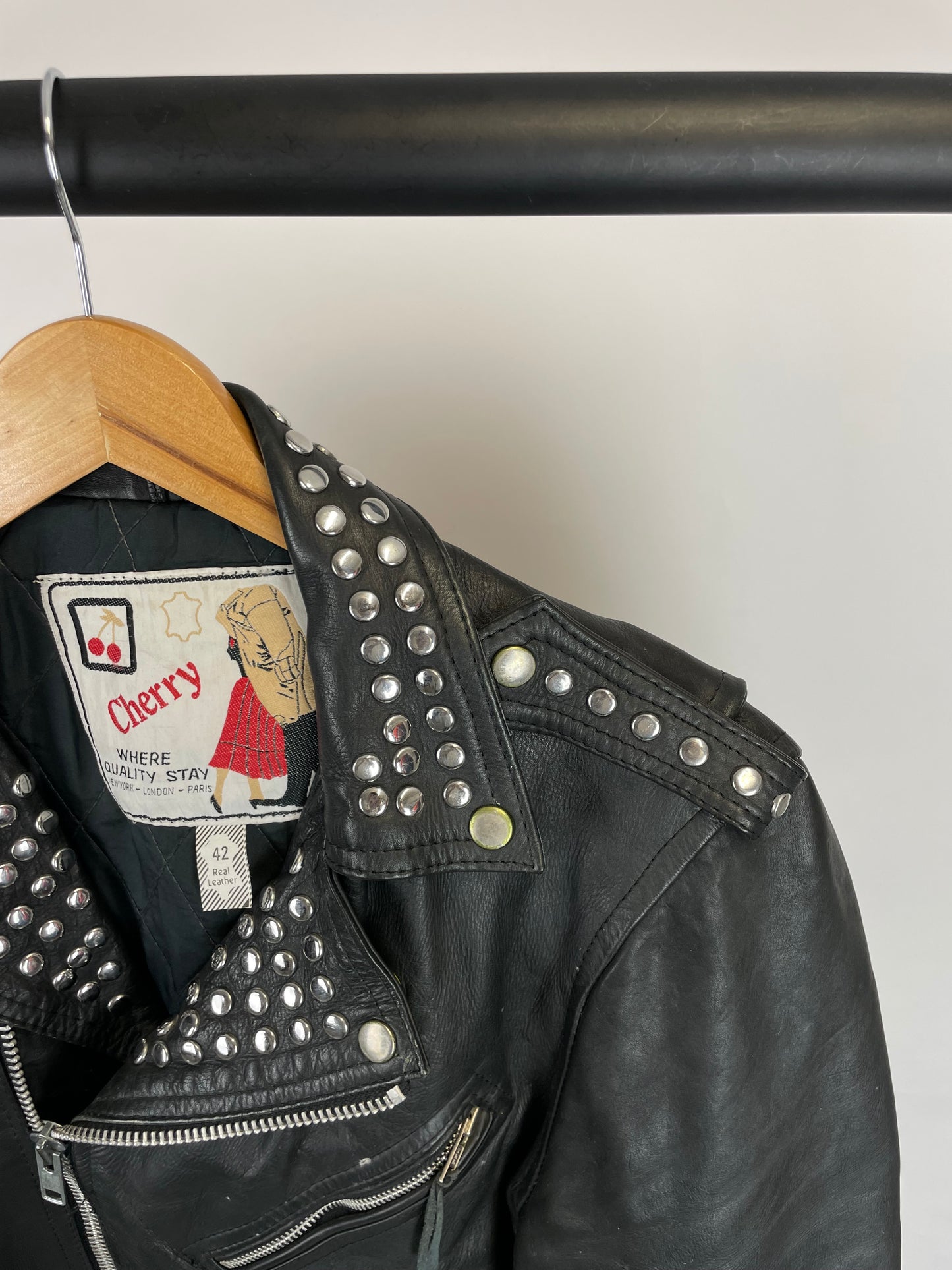 Vintage 80s Classic Studded Leather Biker Jacket