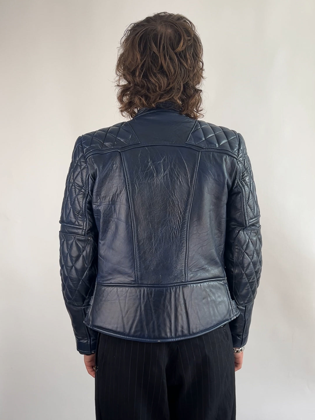 Vintage 80s Navy Leather Motorbike Jacket