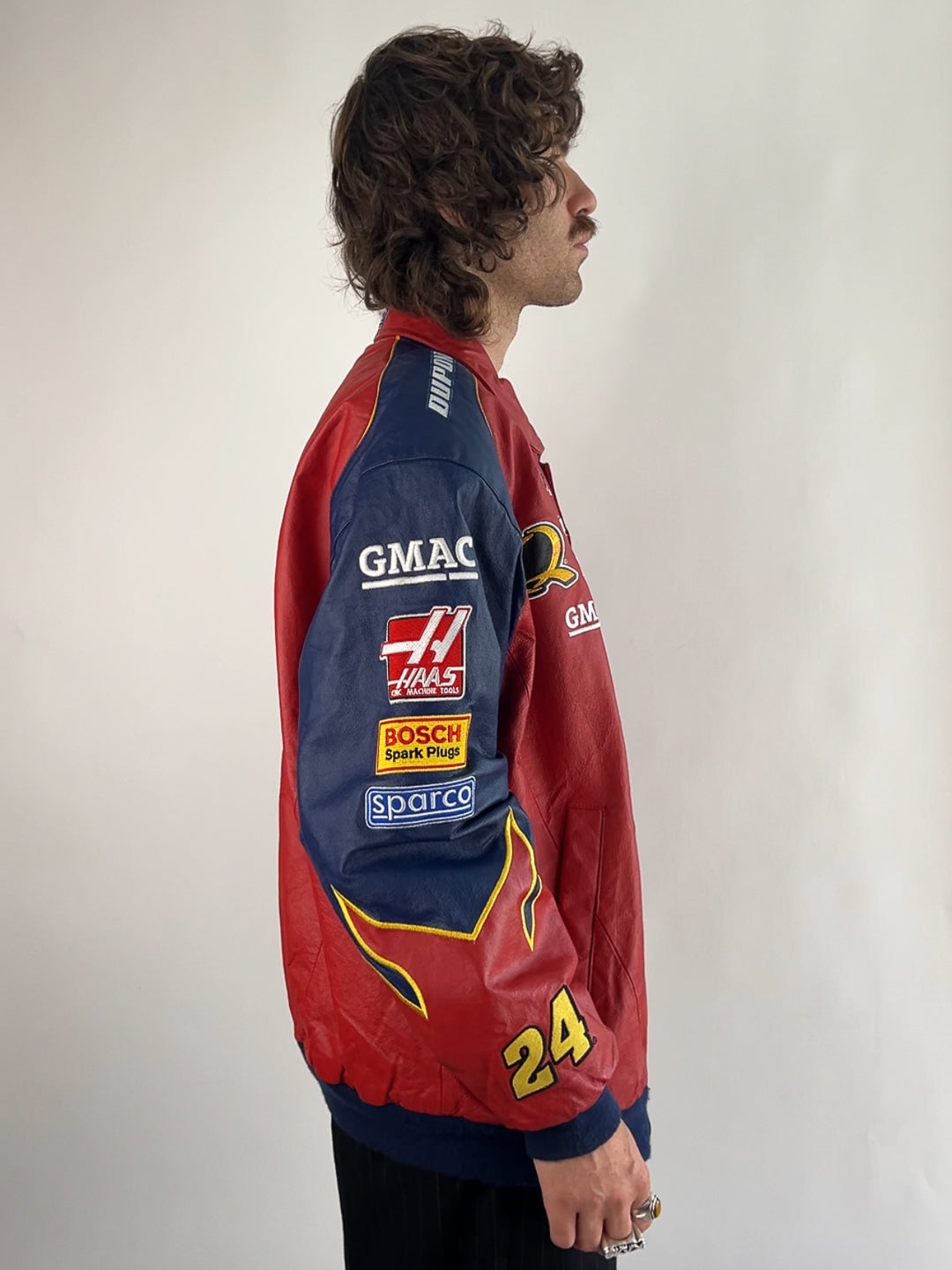 Vintage 90s Dupont Flame Leather Nascar Jacket