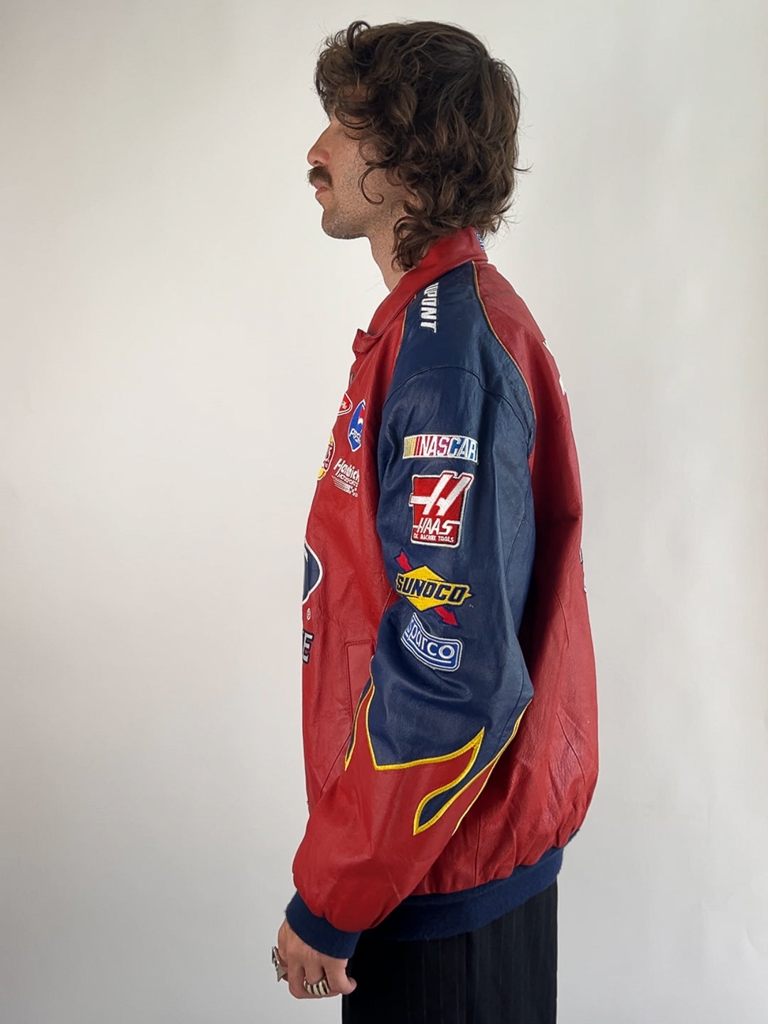 Vintage 90s Dupont Flame Leather Nascar Jacket