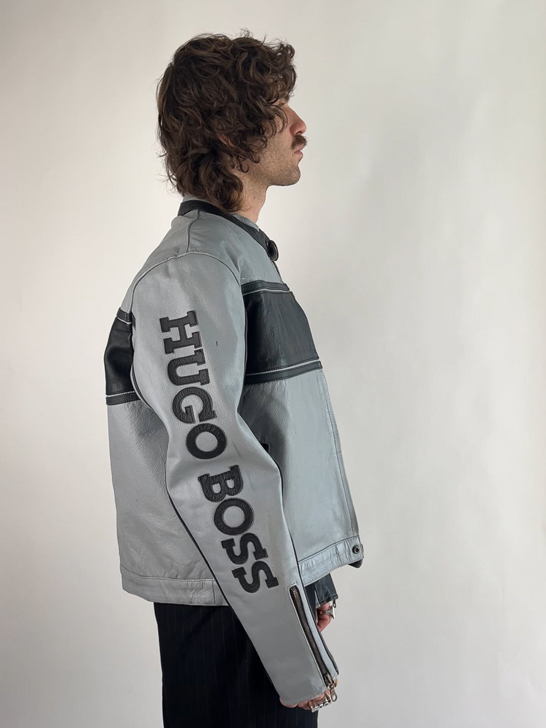 Hugo Boss Branded 90s Leather Motorbike Jacket