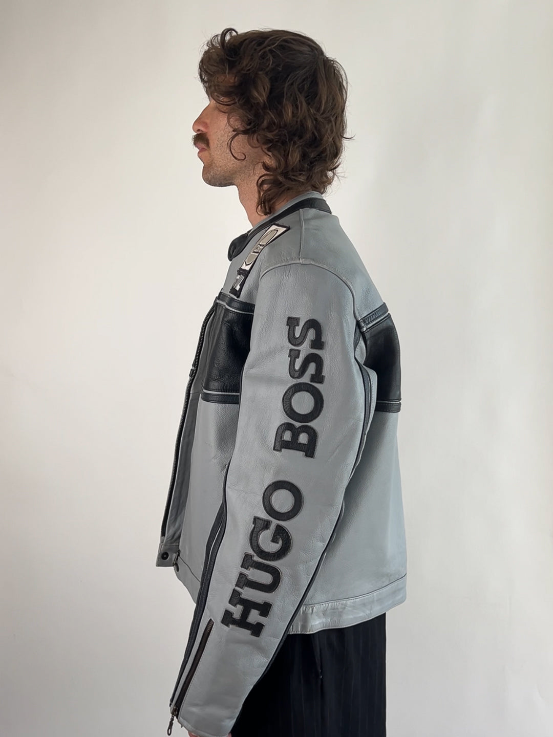 Hugo Boss Branded 90s Leather Motorbike Jacket