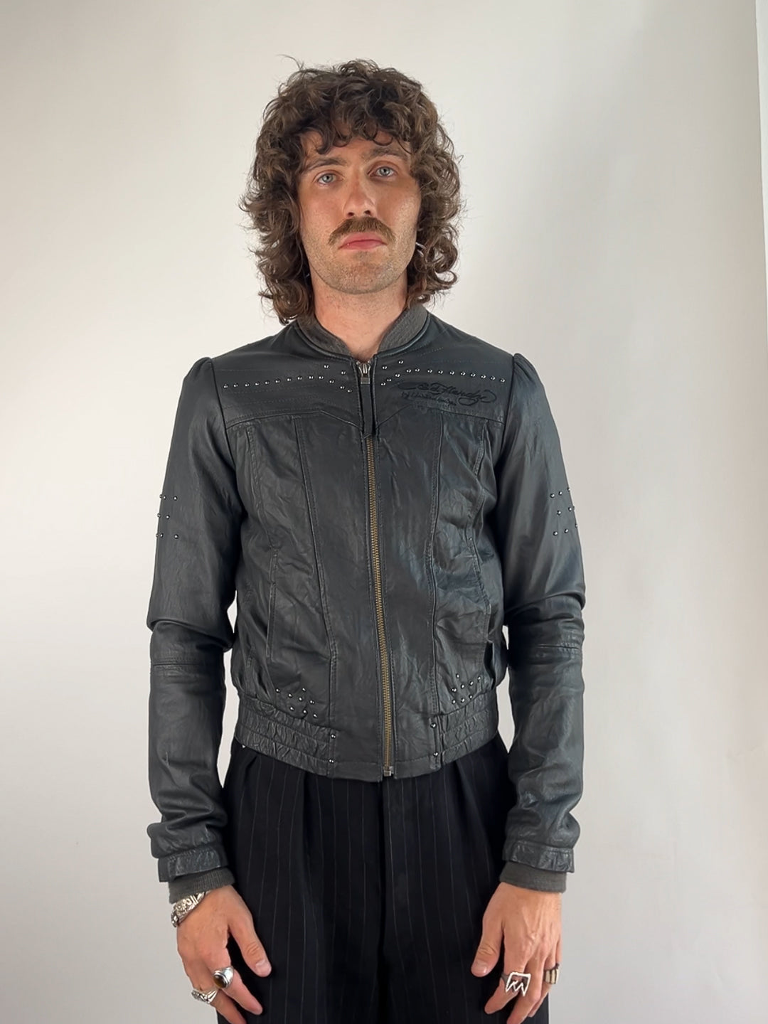 Ed Hardy by Christian Audigier 90s Black Leather Jacket