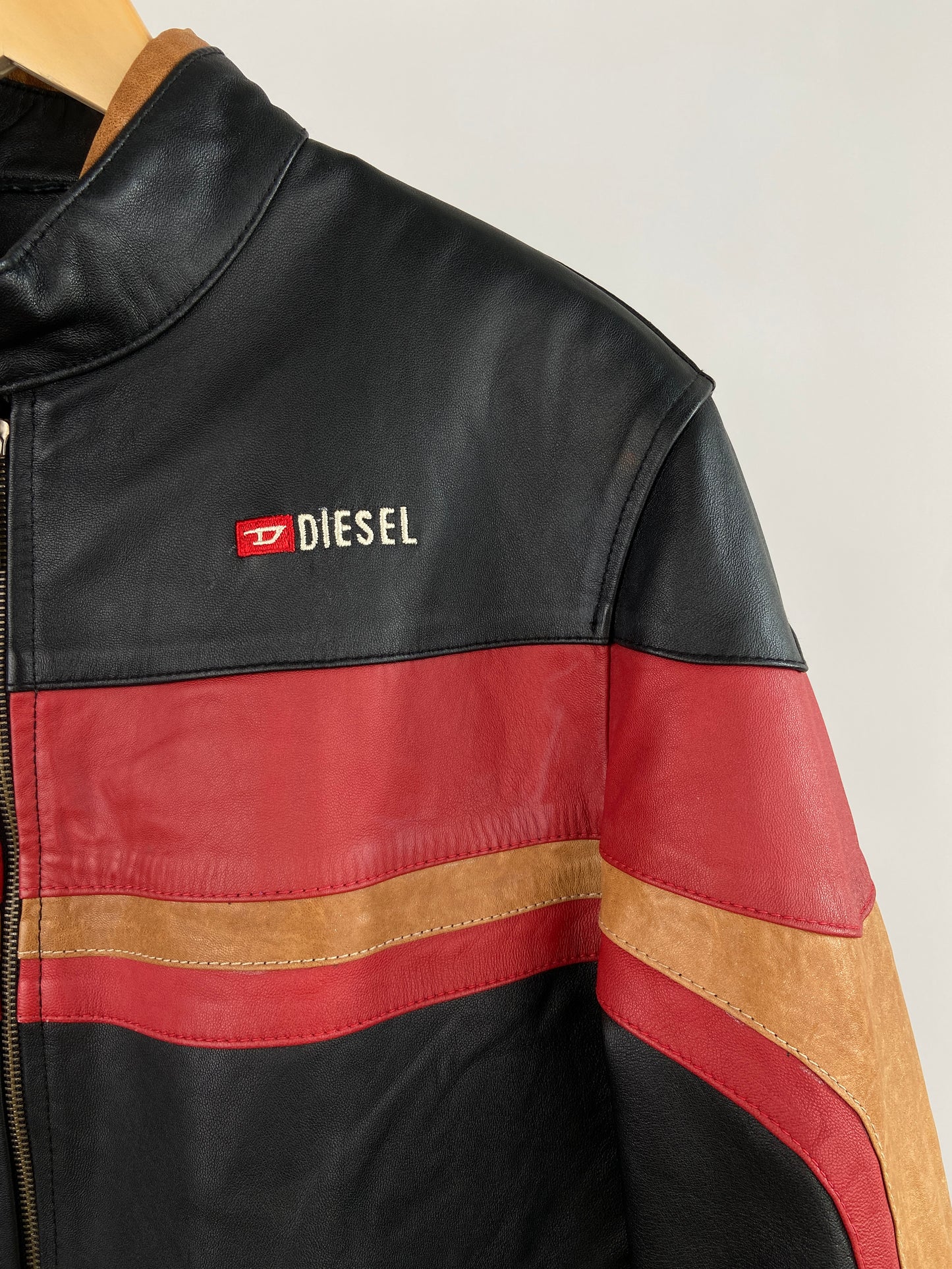 Vintage Diesel Stripe 90s Leather Jacket