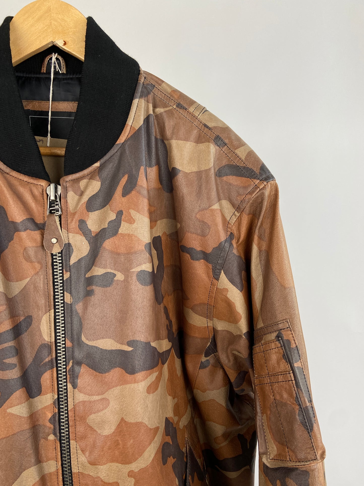 Excelled Camo 90s Leather Bomber Jacket