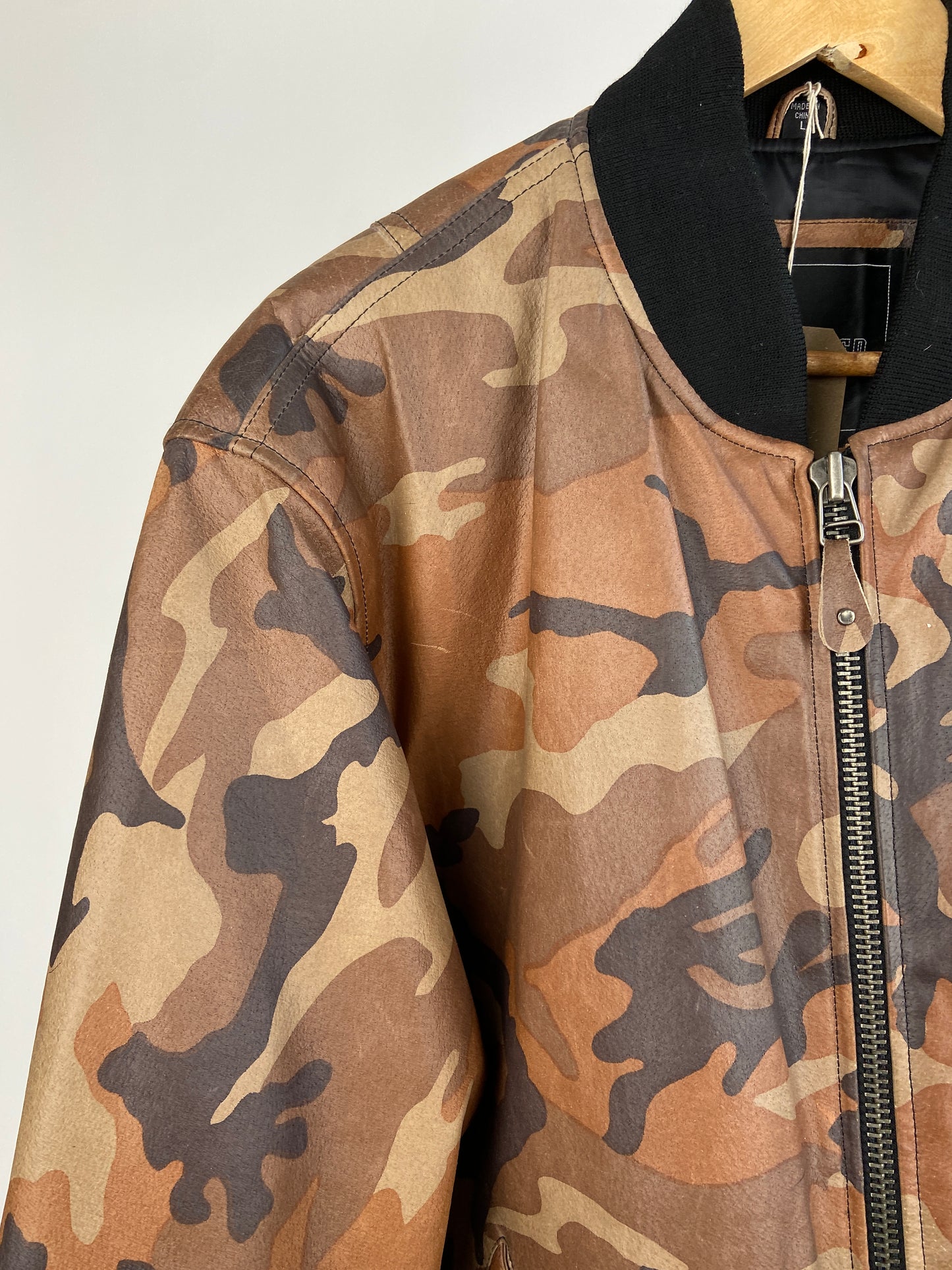 Excelled Camo 90s Leather Bomber Jacket